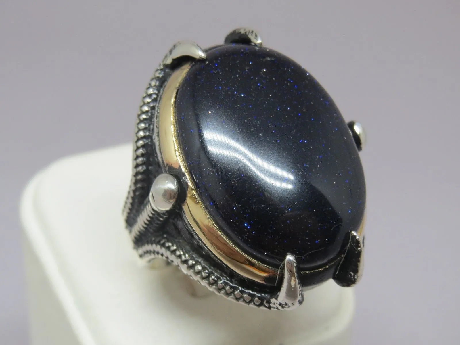 Turkish Handmade Jewelry 925 Sterling Silver Aventurine Stone Mens Rings