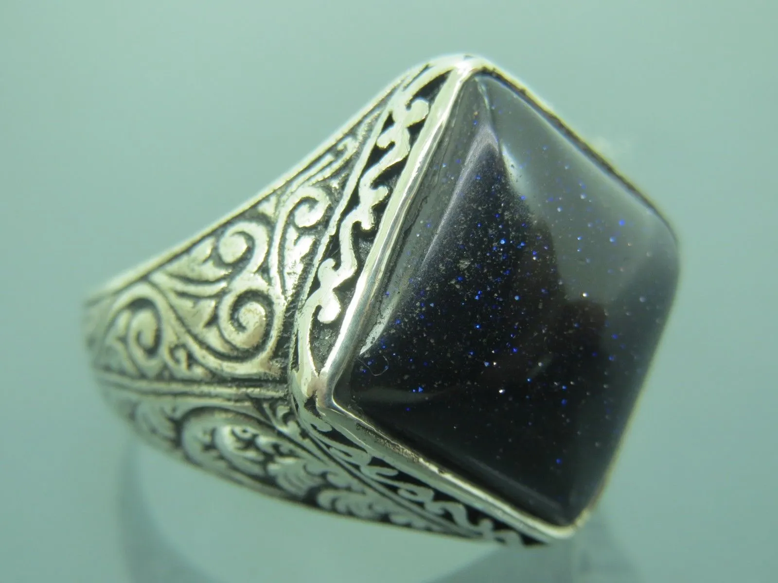 Turkish Handmade Jewelry 925 Sterling Silver Aventurine Stone Mens Rings