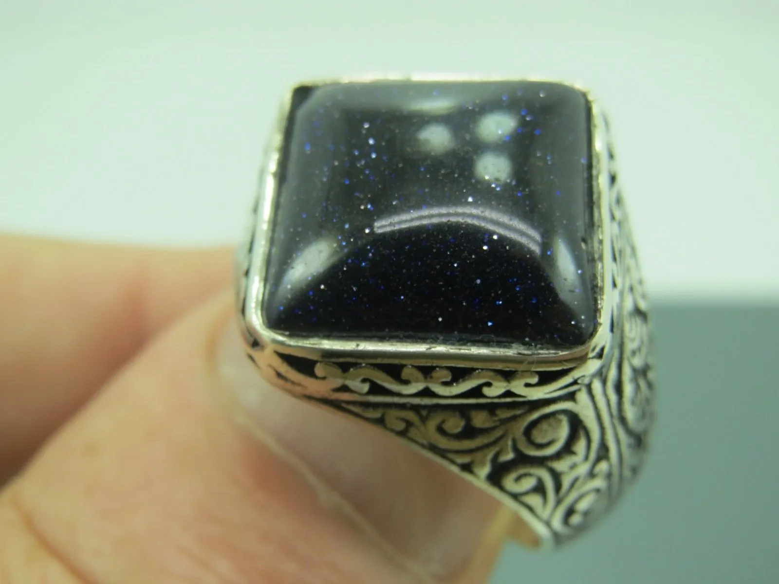 Turkish Handmade Jewelry 925 Sterling Silver Aventurine Stone Mens Rings