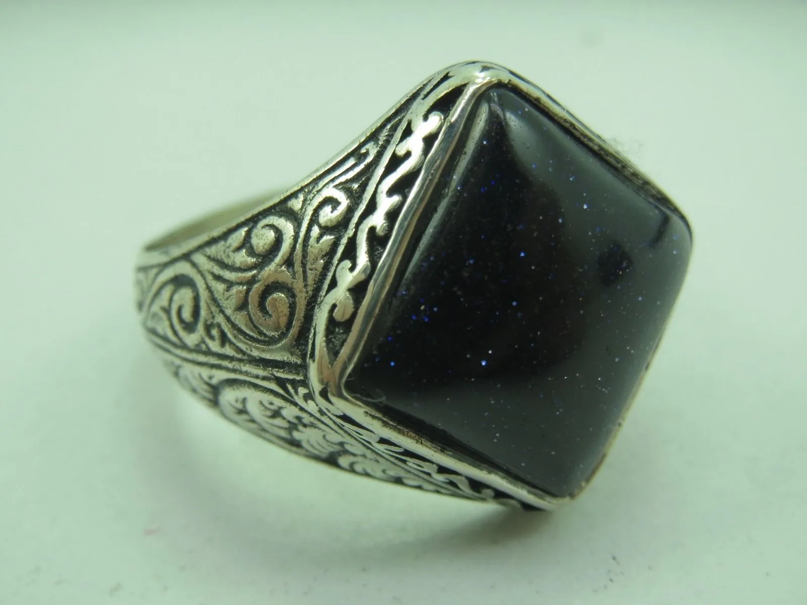 Turkish Handmade Jewelry 925 Sterling Silver Aventurine Stone Mens Rings