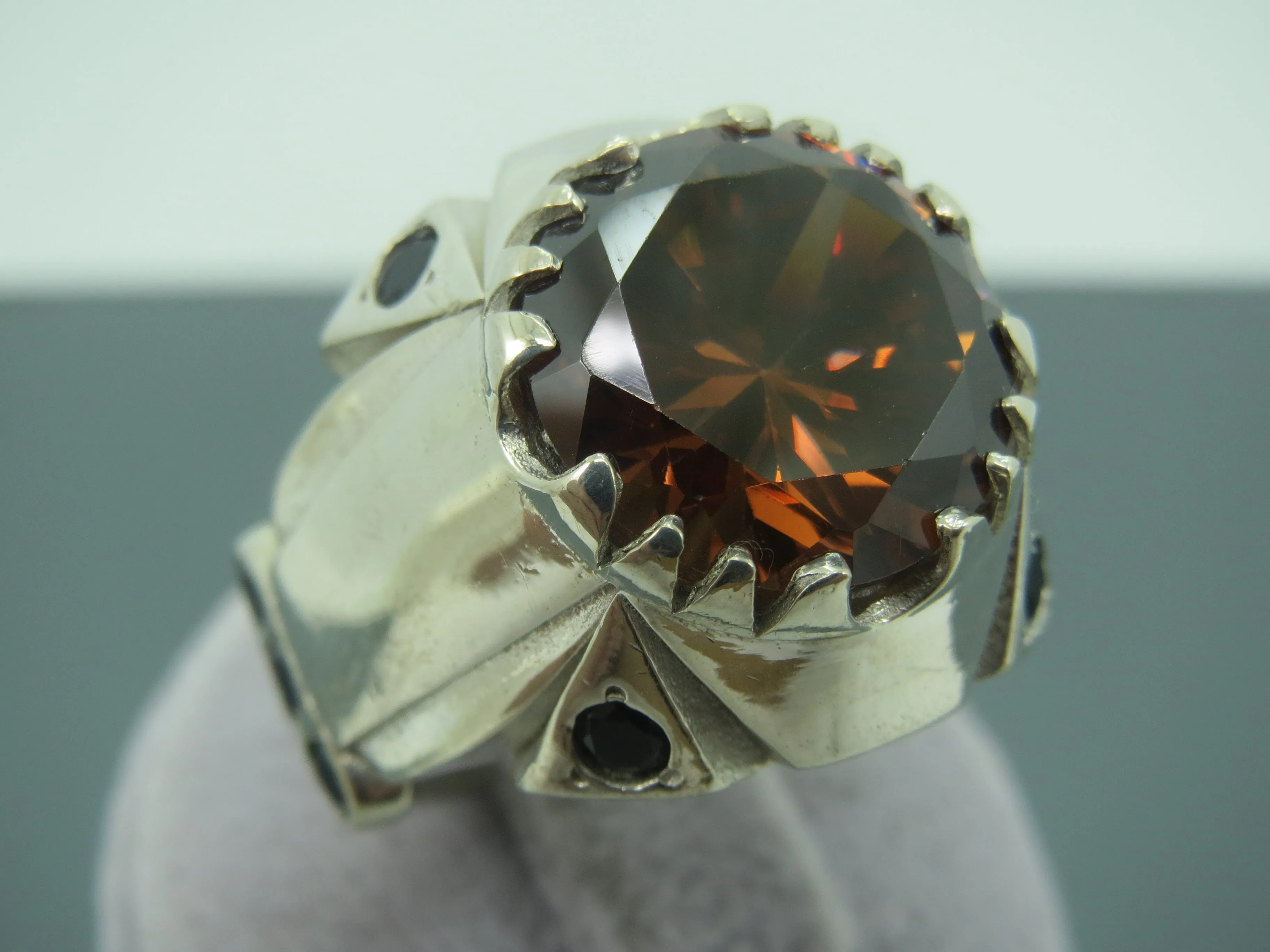 Turkish Handmade Jewelry 925 Sterling Silver Brown Zircon Stone Mens Rings