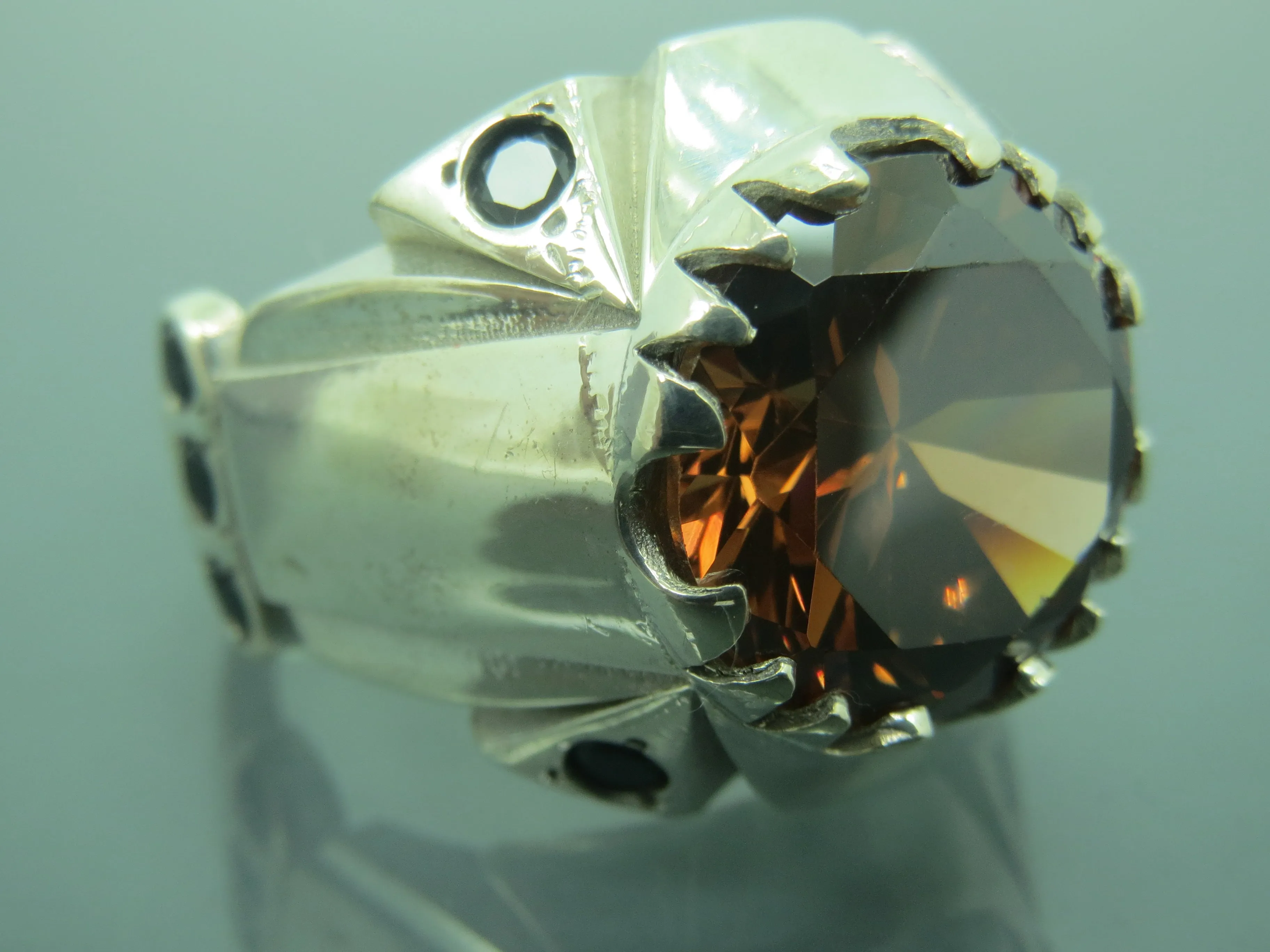 Turkish Handmade Jewelry 925 Sterling Silver Brown Zircon Stone Mens Rings