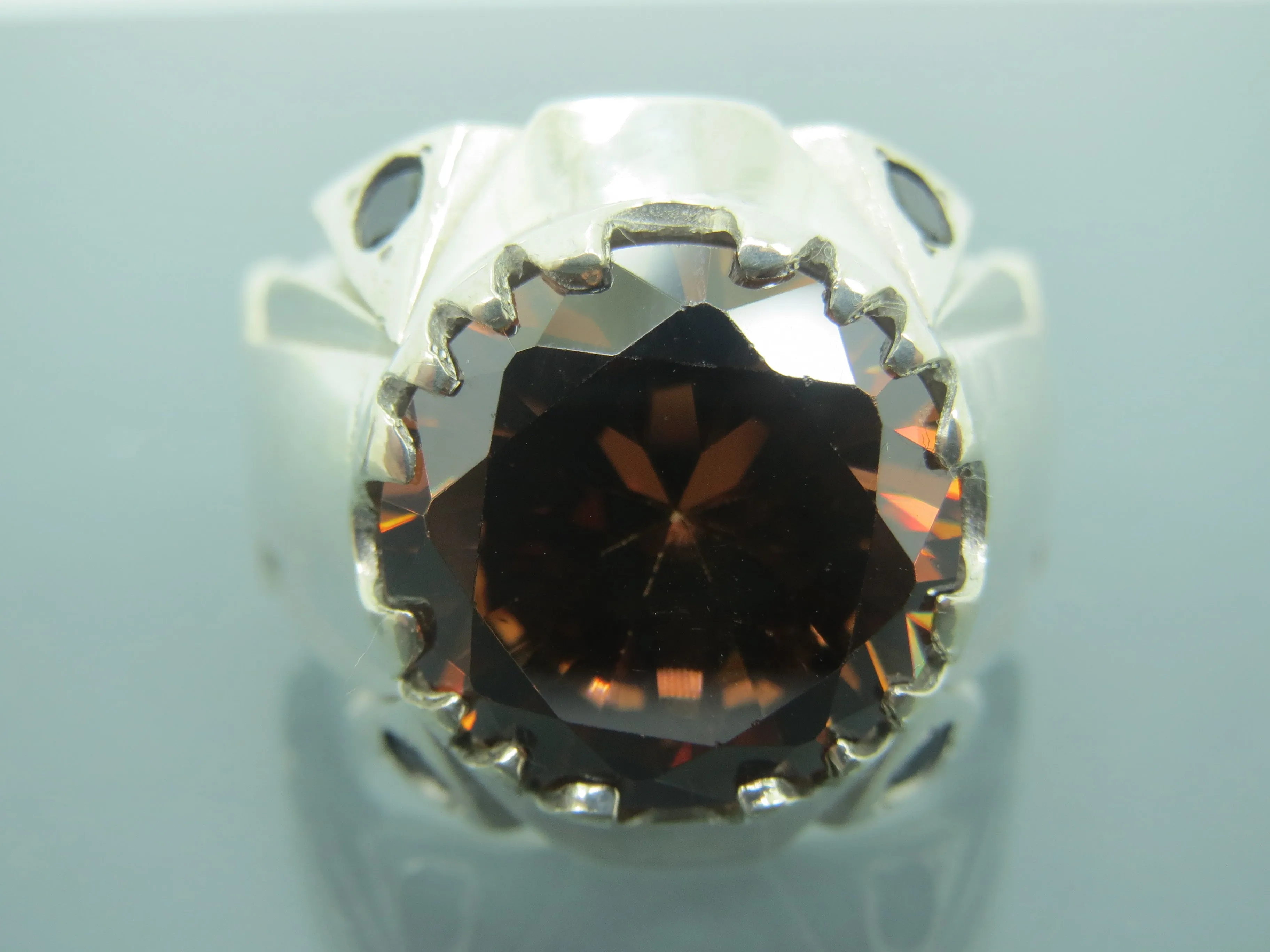 Turkish Handmade Jewelry 925 Sterling Silver Brown Zircon Stone Mens Rings
