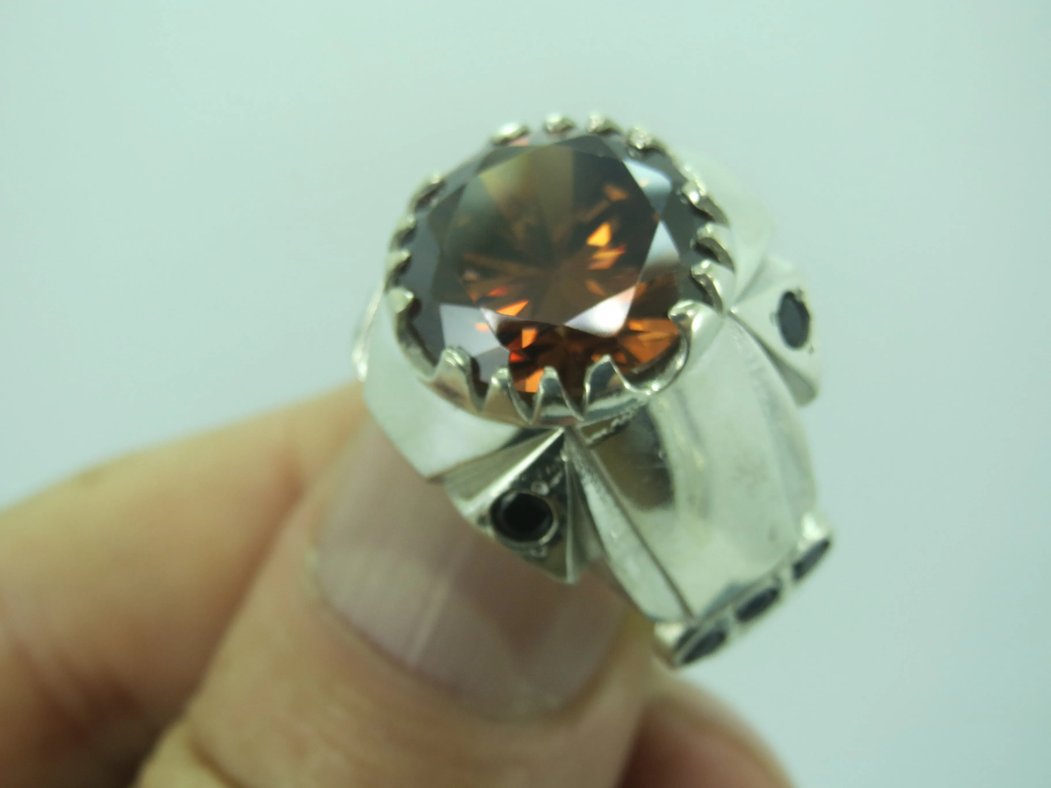 Turkish Handmade Jewelry 925 Sterling Silver Brown Zircon Stone Mens Rings