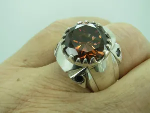 Turkish Handmade Jewelry 925 Sterling Silver Brown Zircon Stone Mens Rings