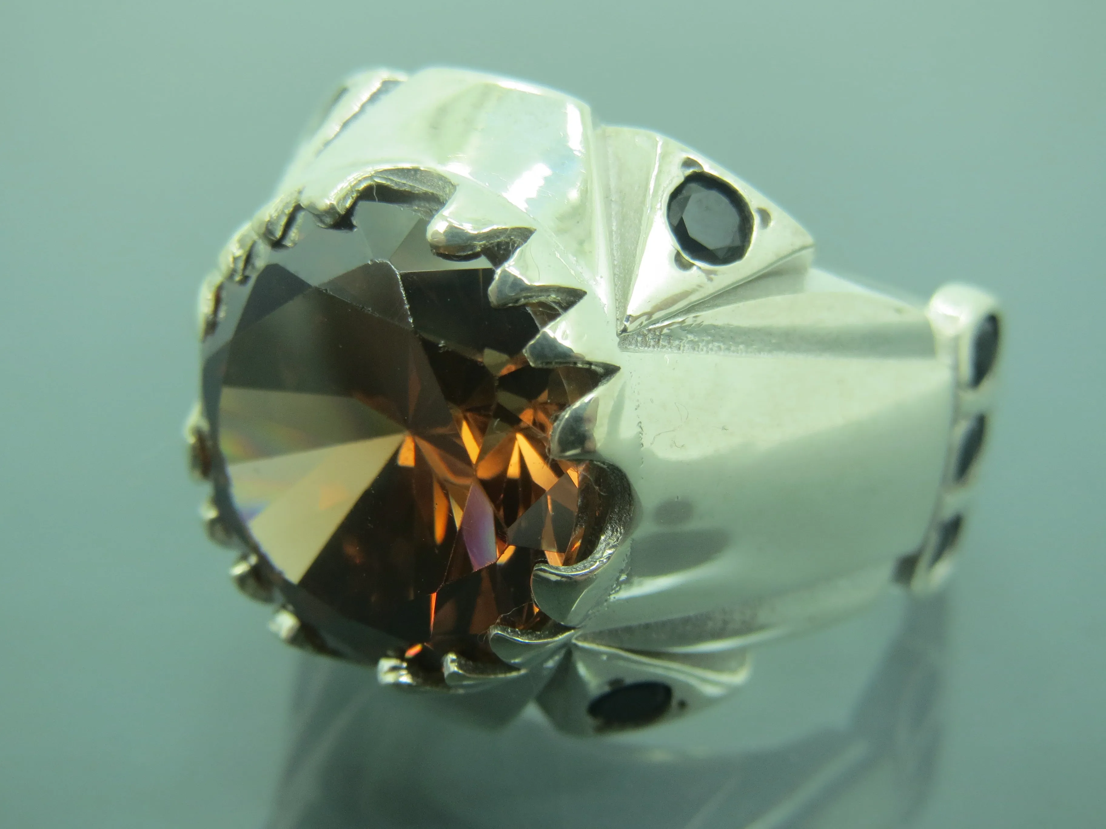 Turkish Handmade Jewelry 925 Sterling Silver Brown Zircon Stone Mens Rings