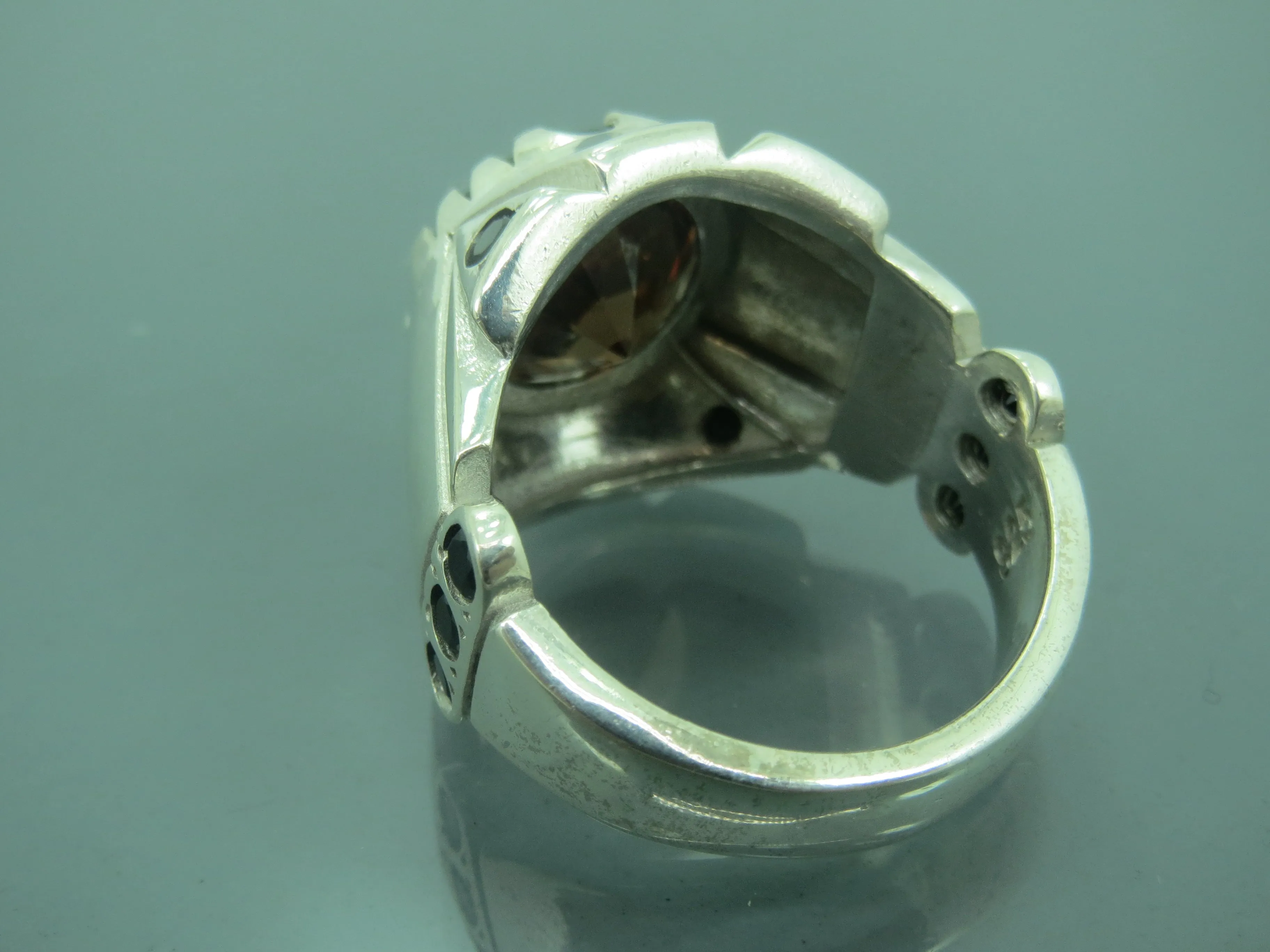 Turkish Handmade Jewelry 925 Sterling Silver Brown Zircon Stone Mens Rings