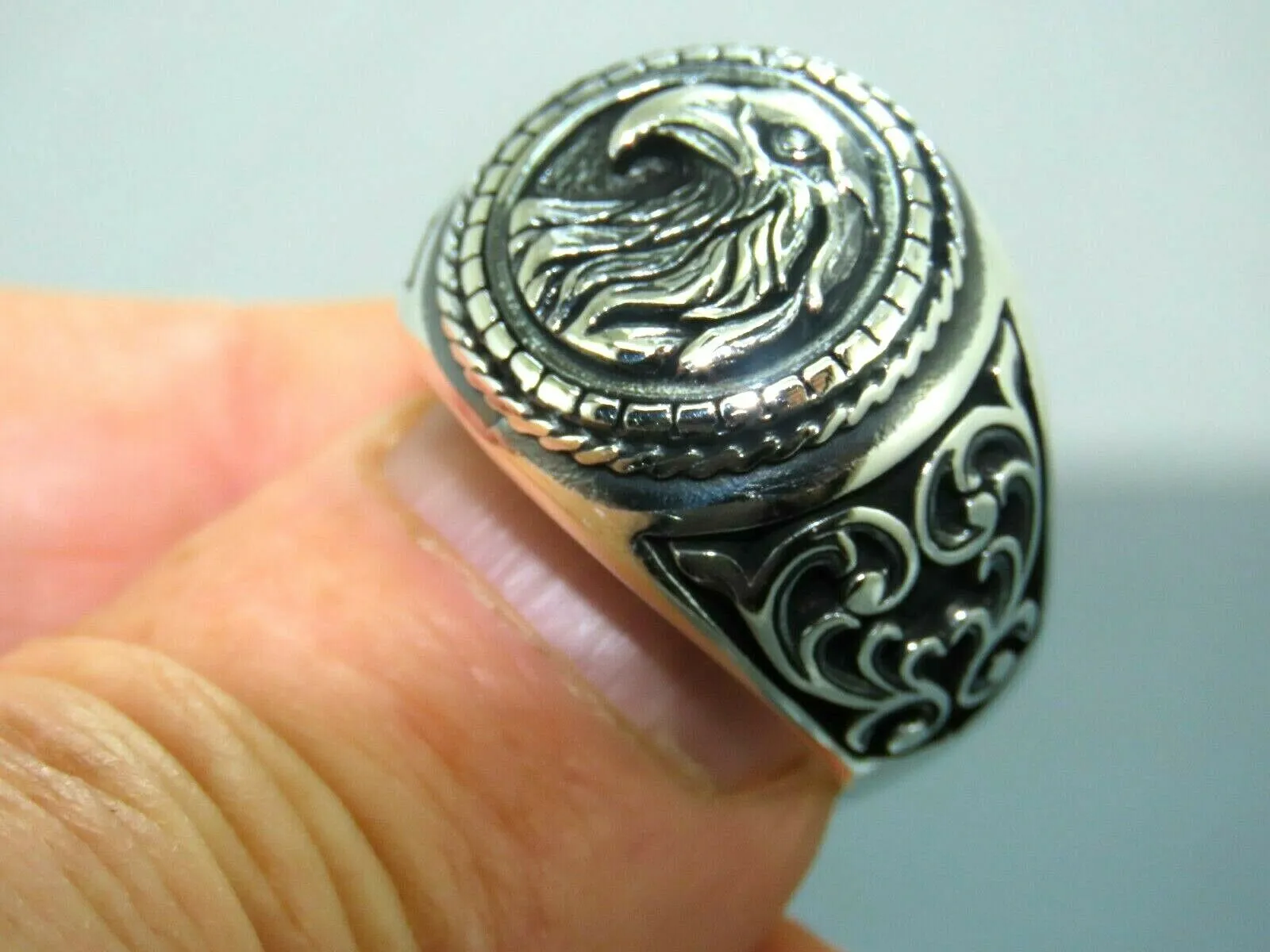 Turkish Handmade Jewelry 925 Sterling Silver Eagle Design Mens Rings