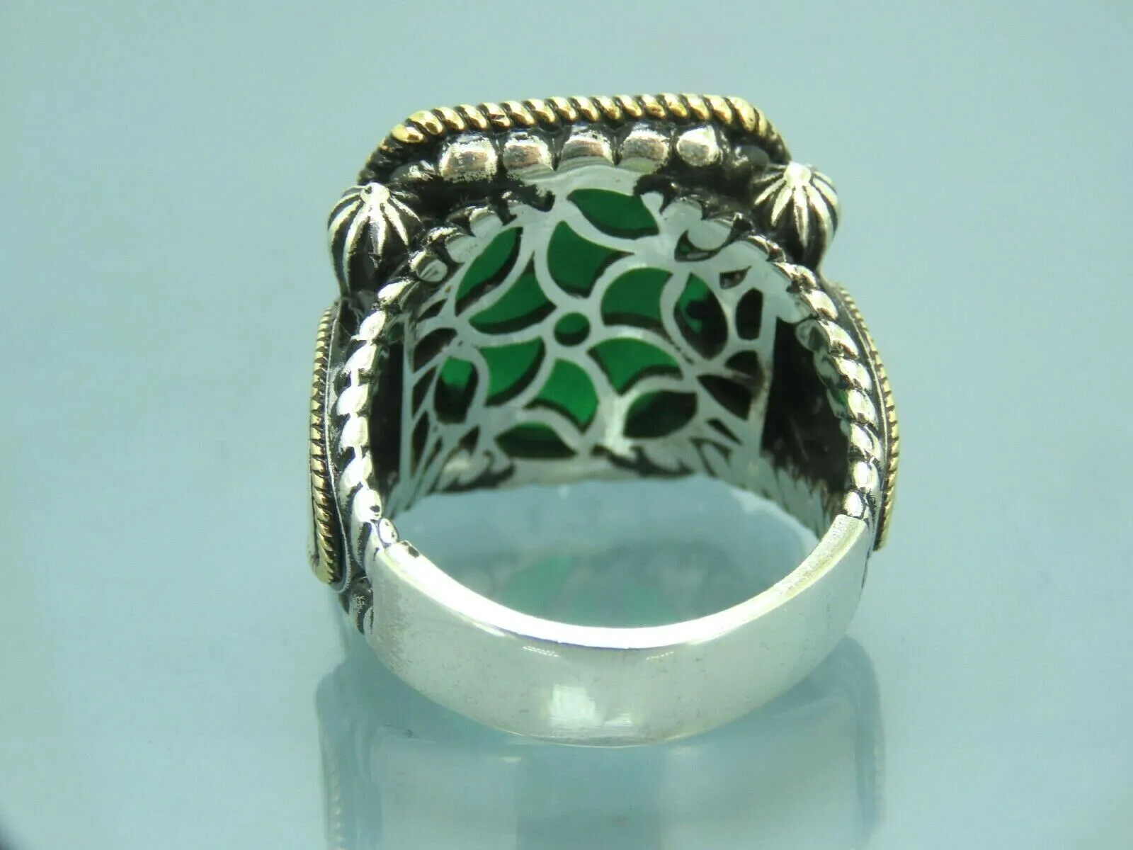 Turkish Handmade Jewelry 925 Sterling Silver Emerald Stone Mens Rings