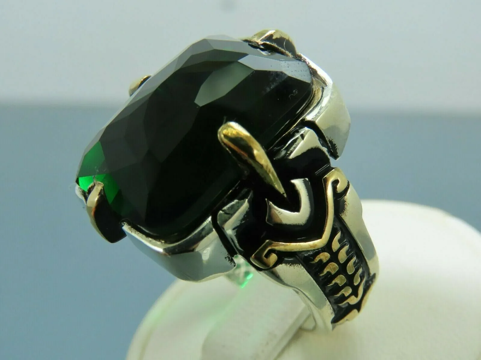 Turkish Handmade Jewelry 925 Sterling Silver Emerald Stone Mens Rings