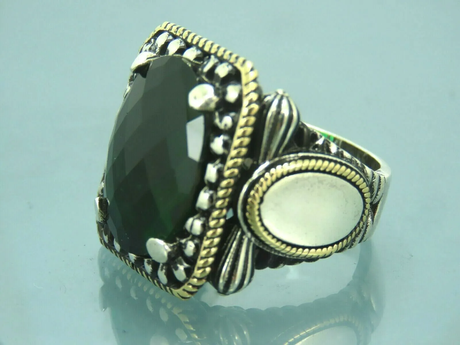 Turkish Handmade Jewelry 925 Sterling Silver Emerald Stone Mens Rings
