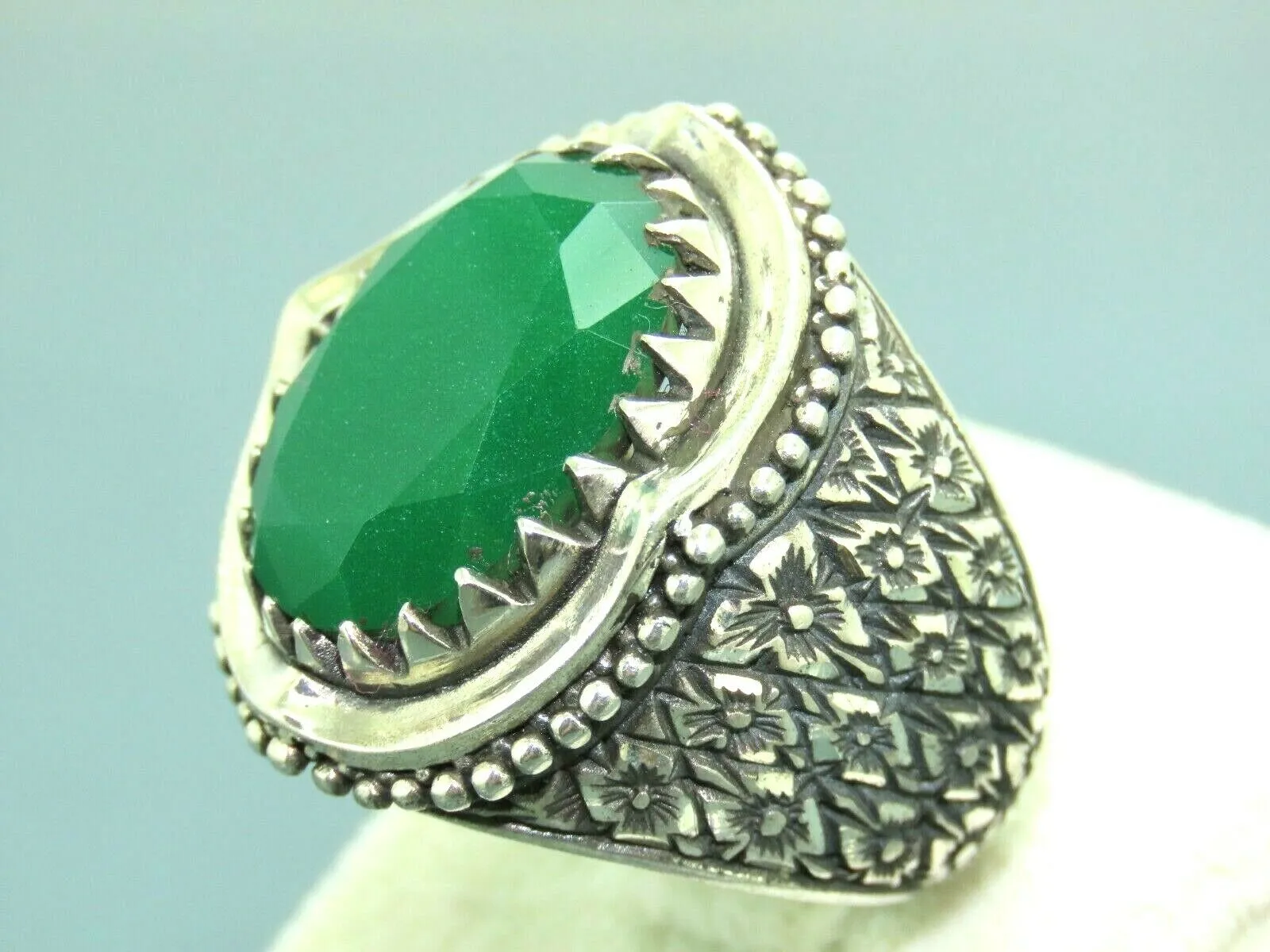 Turkish Handmade Jewelry 925 Sterling Silver Emerald Stone Mens Rings