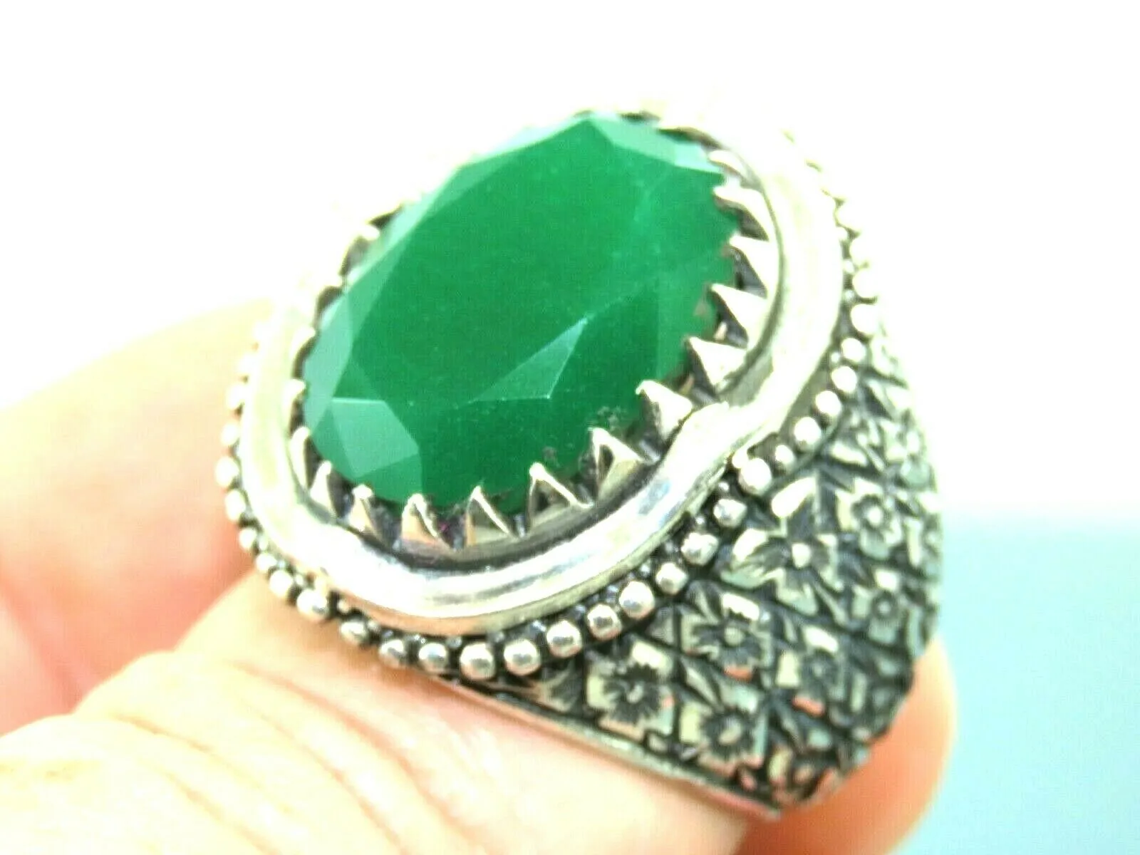 Turkish Handmade Jewelry 925 Sterling Silver Emerald Stone Mens Rings