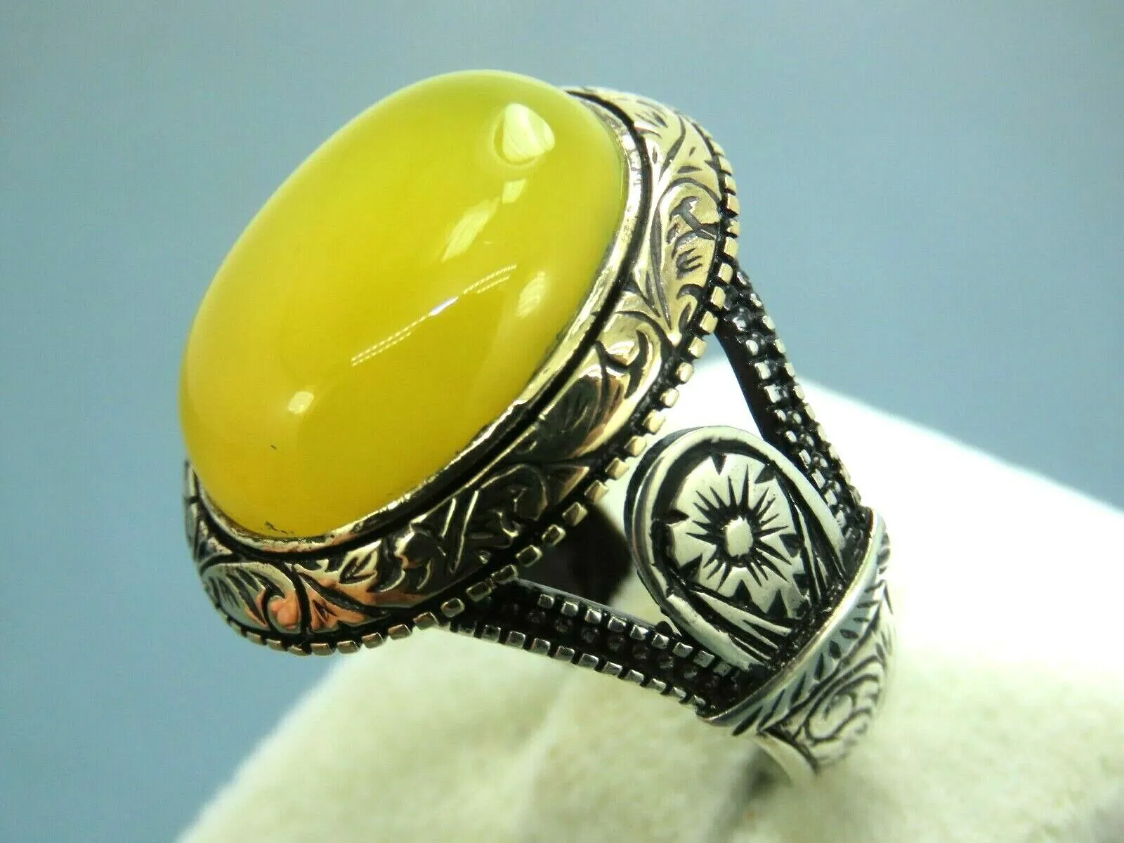 Turkish Handmade Jewelry 925 Sterling Silver Engraved Agate Stone Mens Rings
