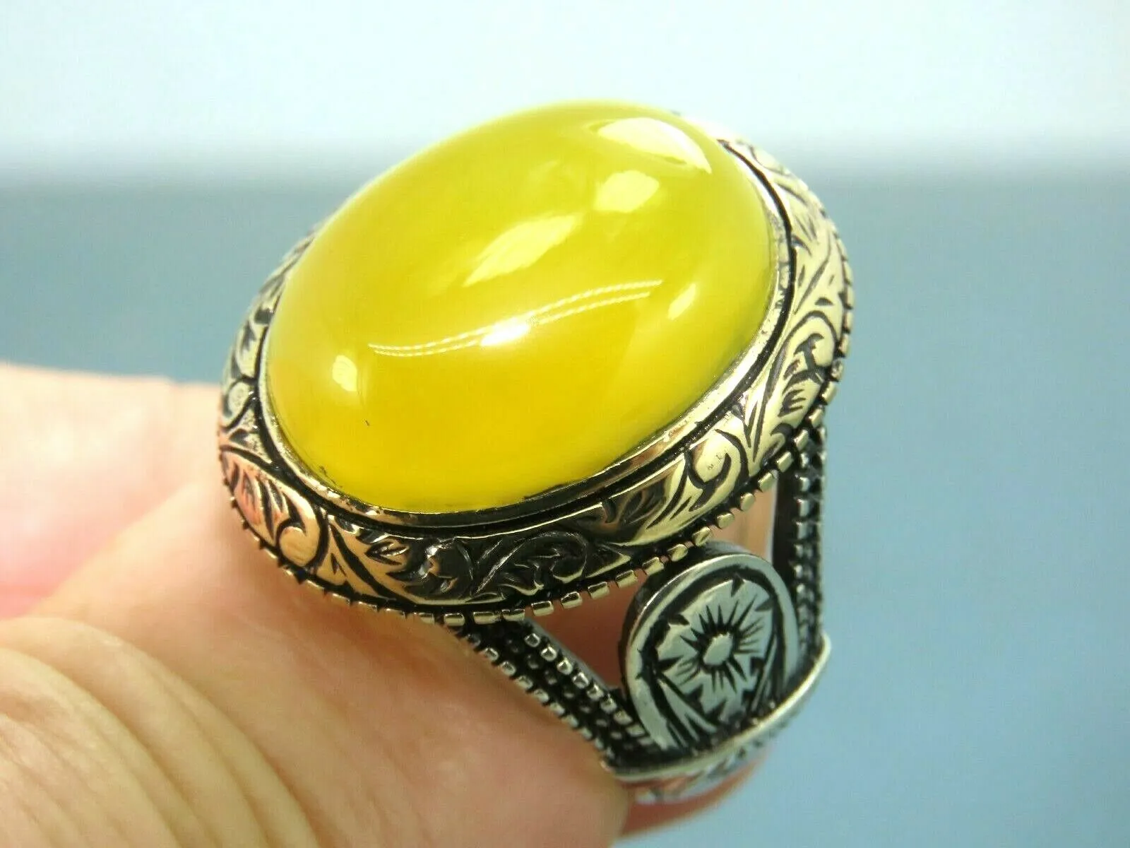 Turkish Handmade Jewelry 925 Sterling Silver Engraved Agate Stone Mens Rings