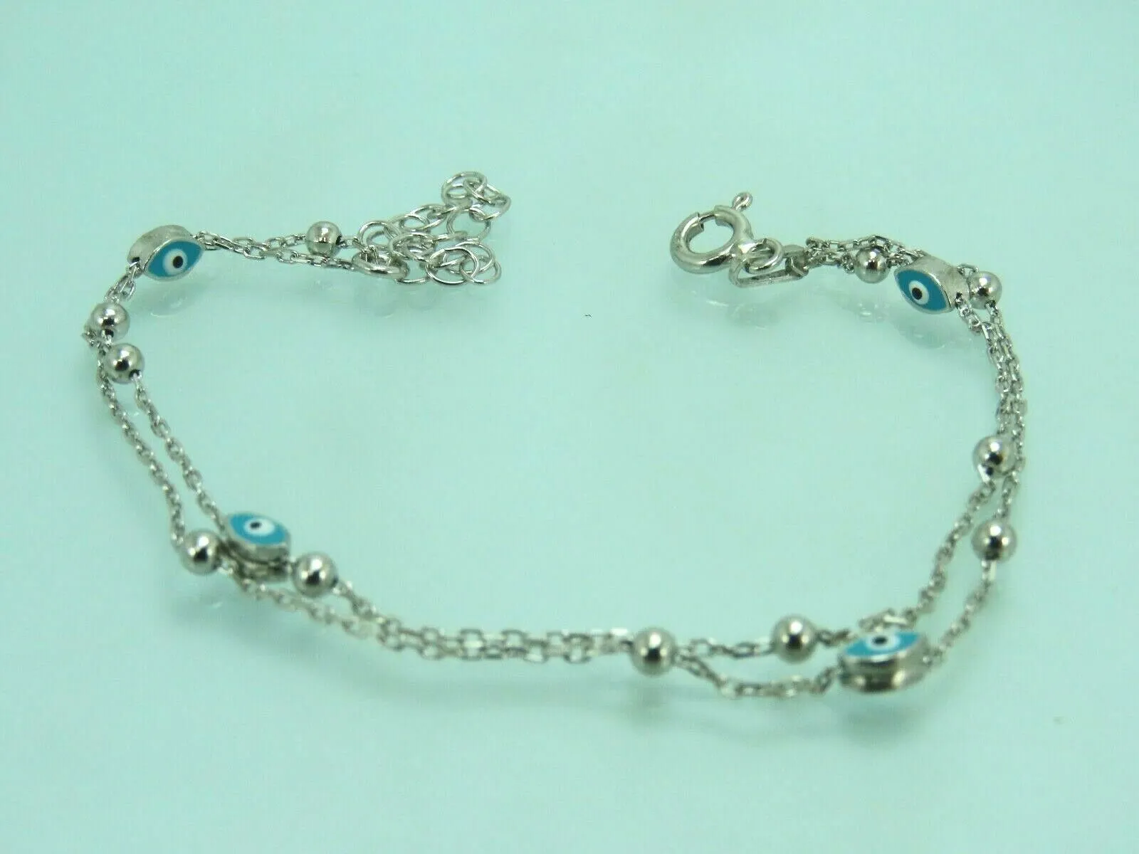 Turkish Handmade Jewelry 925 Sterling Silver Evil Eye Stone Womens Bracelet