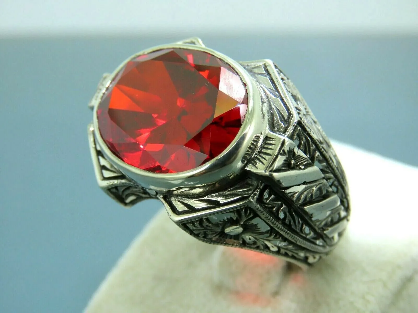 Turkish Handmade Jewelry 925 Sterling Silver Garnet Stone Mens Rings