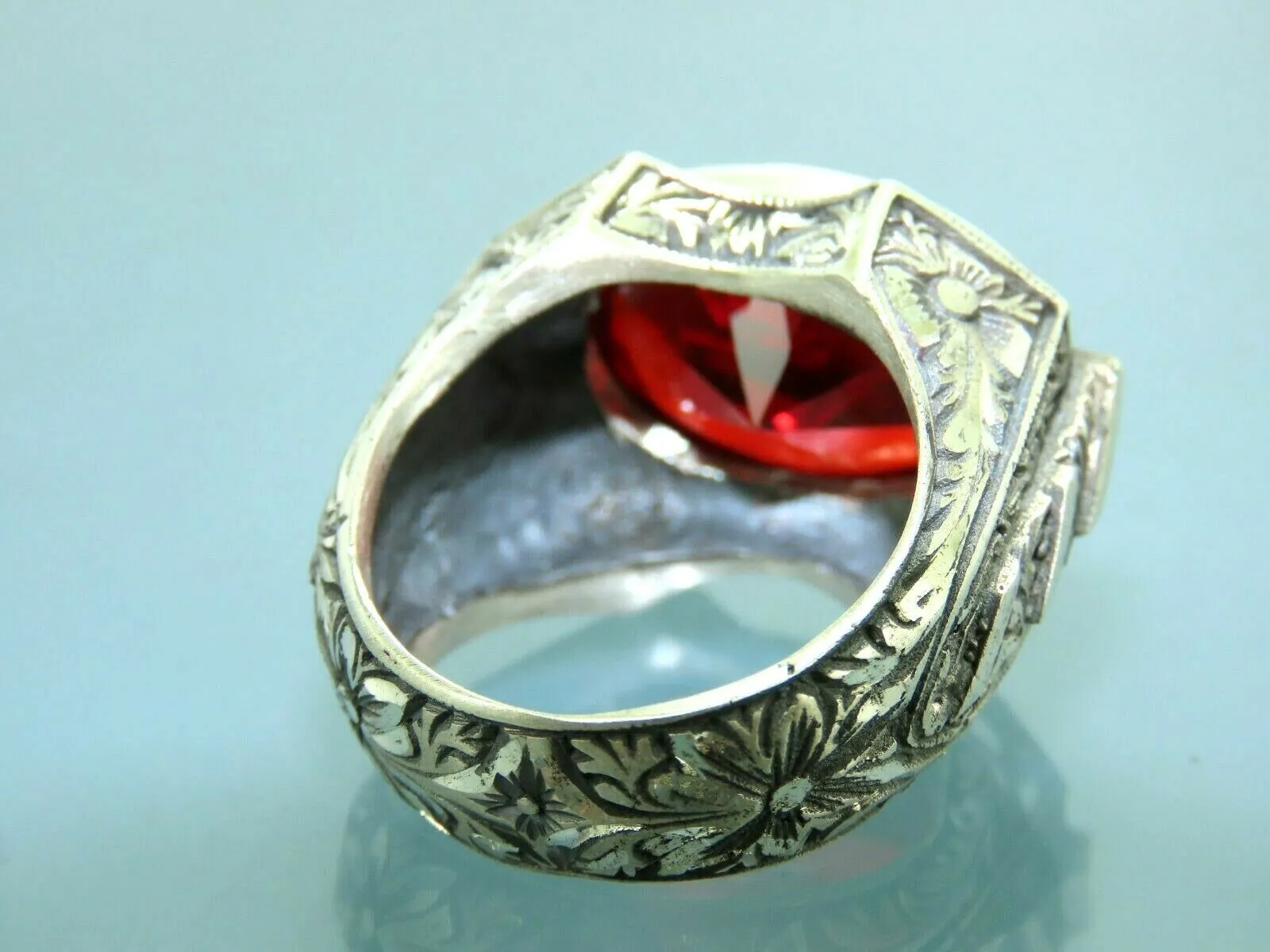 Turkish Handmade Jewelry 925 Sterling Silver Garnet Stone Mens Rings