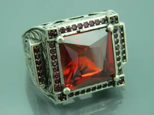 Turkish Handmade Jewelry 925 Sterling Silver Garnet Stone Mens Rings
