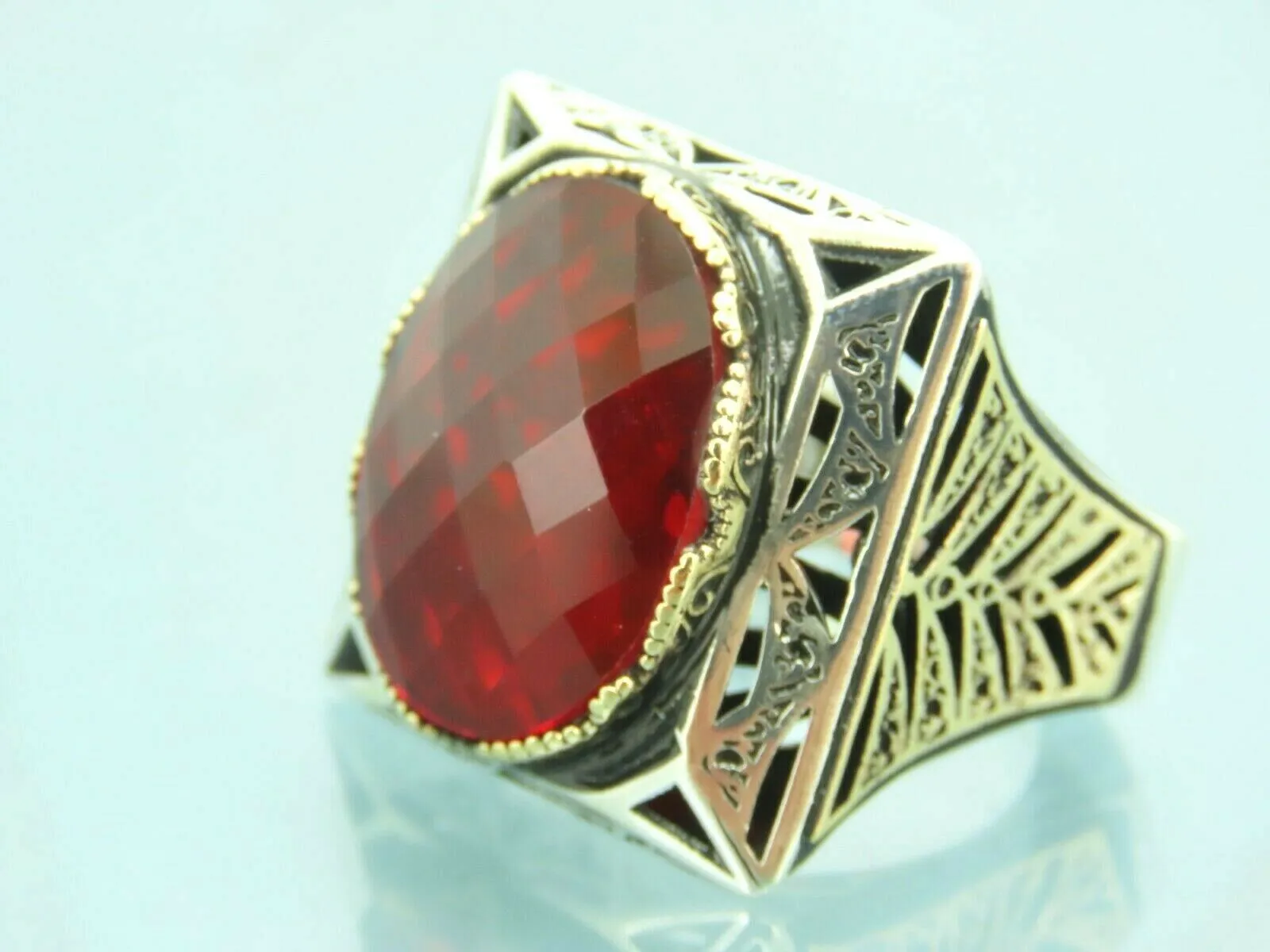 Turkish Handmade Jewelry 925 Sterling Silver Garnet Stone Mens Rings