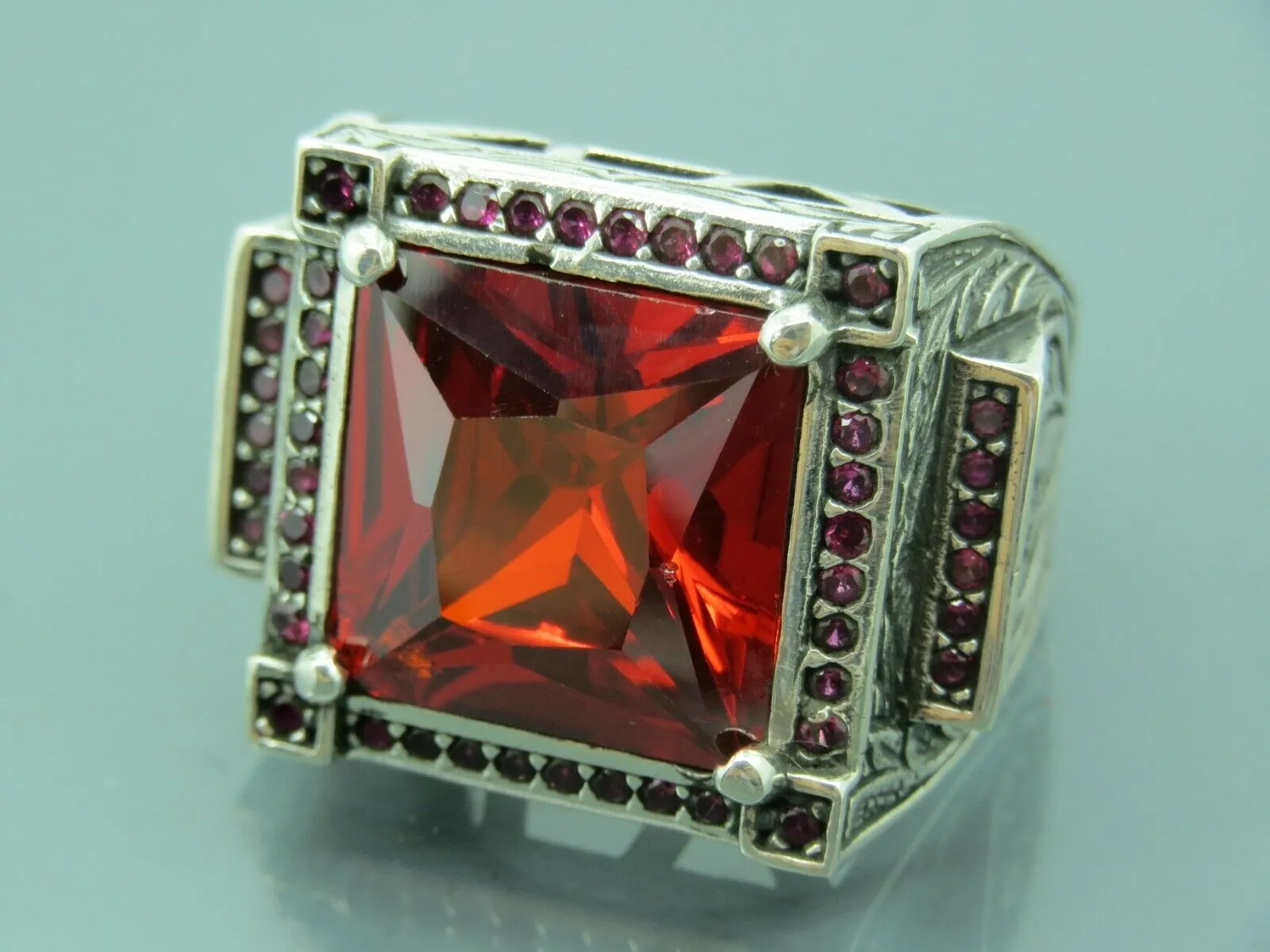 Turkish Handmade Jewelry 925 Sterling Silver Garnet Stone Mens Rings