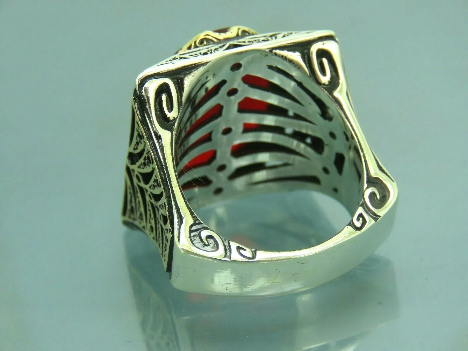 Turkish Handmade Jewelry 925 Sterling Silver Garnet Stone Mens Rings