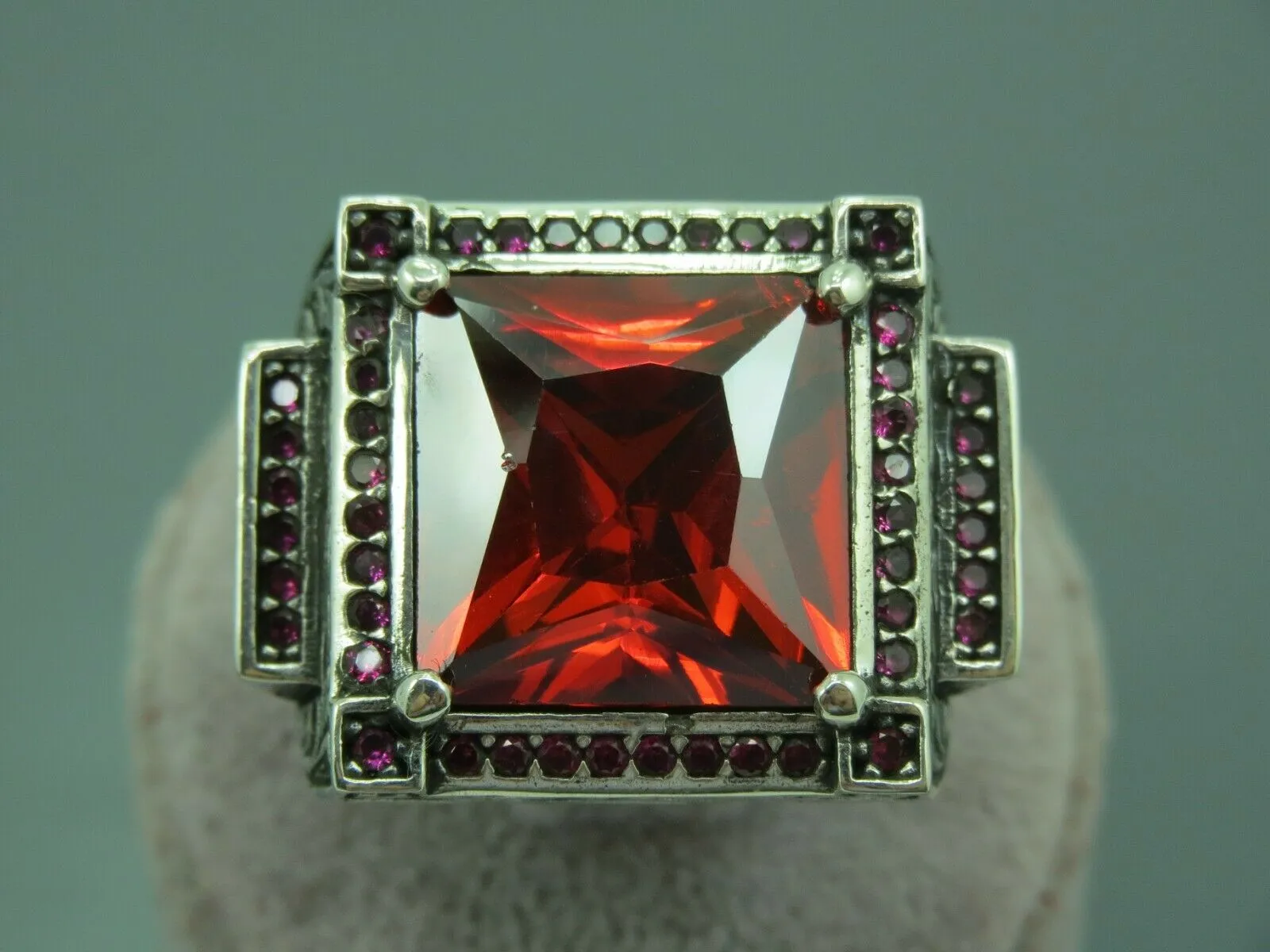 Turkish Handmade Jewelry 925 Sterling Silver Garnet Stone Mens Rings