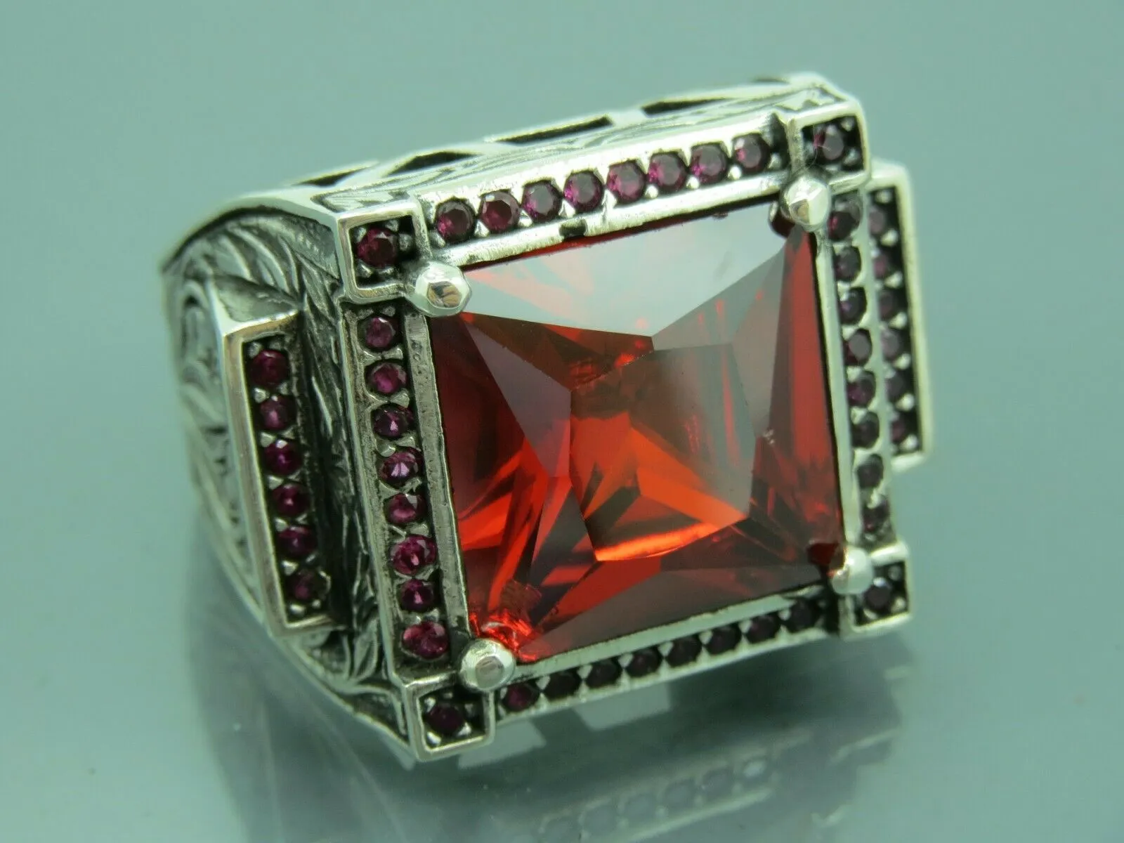 Turkish Handmade Jewelry 925 Sterling Silver Garnet Stone Mens Rings