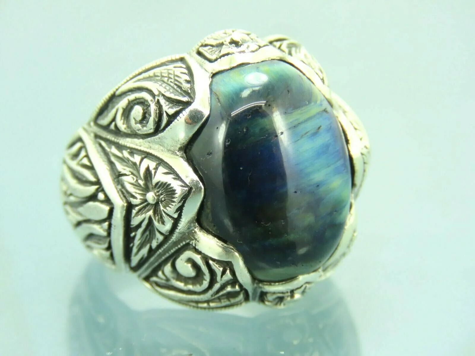 Turkish Handmade Jewelry 925 Sterling Silver Labradorite Stone Men's Rings