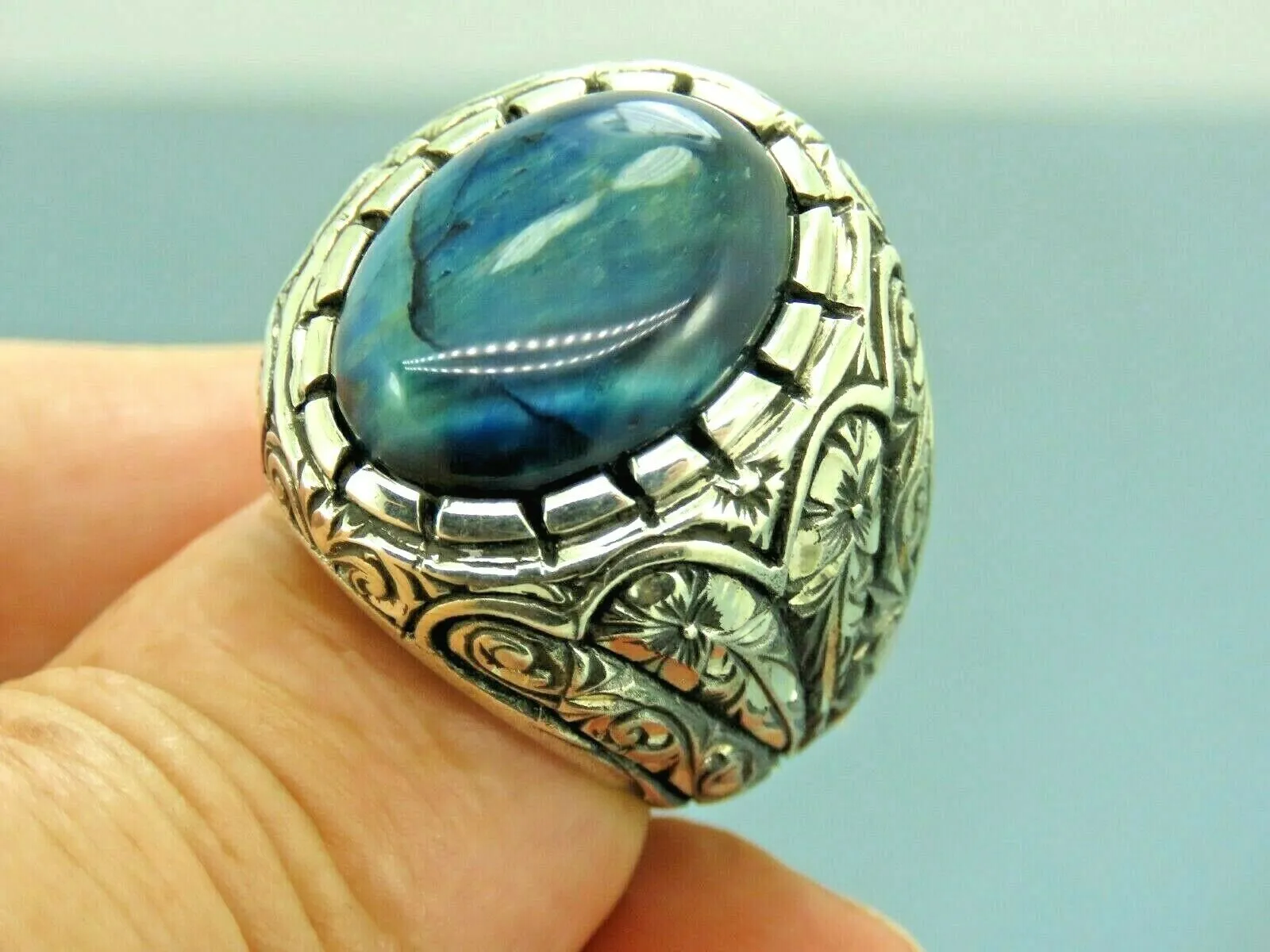 Turkish Handmade Jewelry 925 Sterling Silver Labradorite Stone Men's Rings