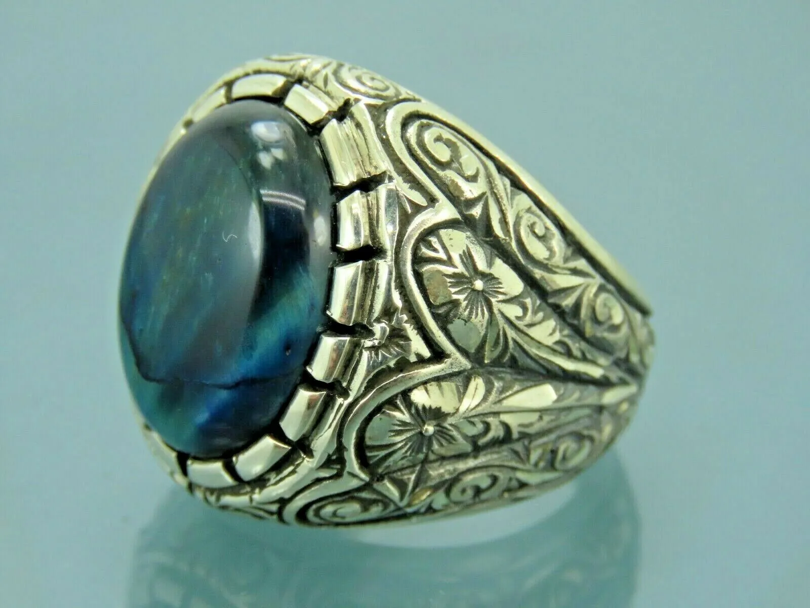 Turkish Handmade Jewelry 925 Sterling Silver Labradorite Stone Men's Rings