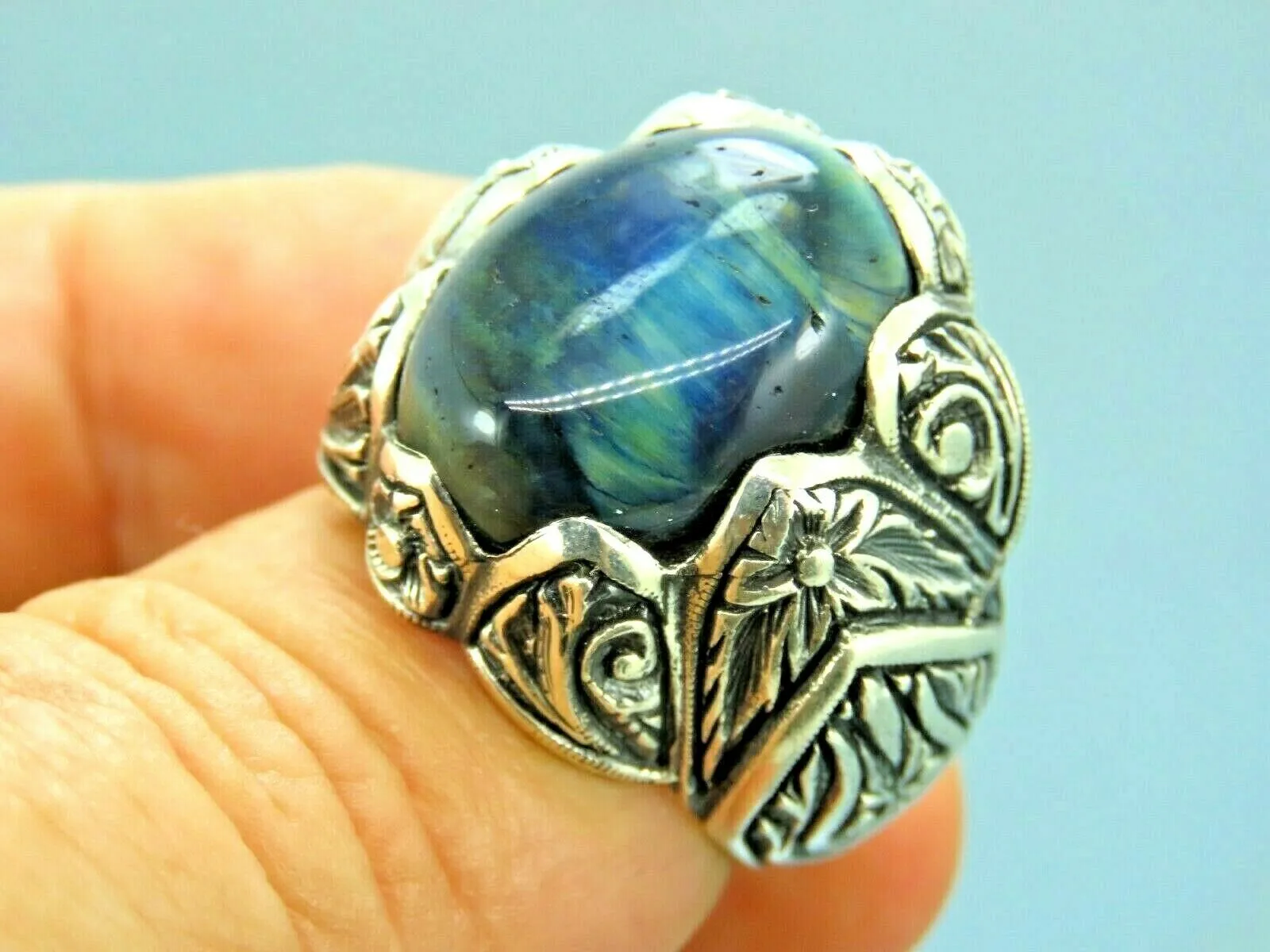 Turkish Handmade Jewelry 925 Sterling Silver Labradorite Stone Men's Rings