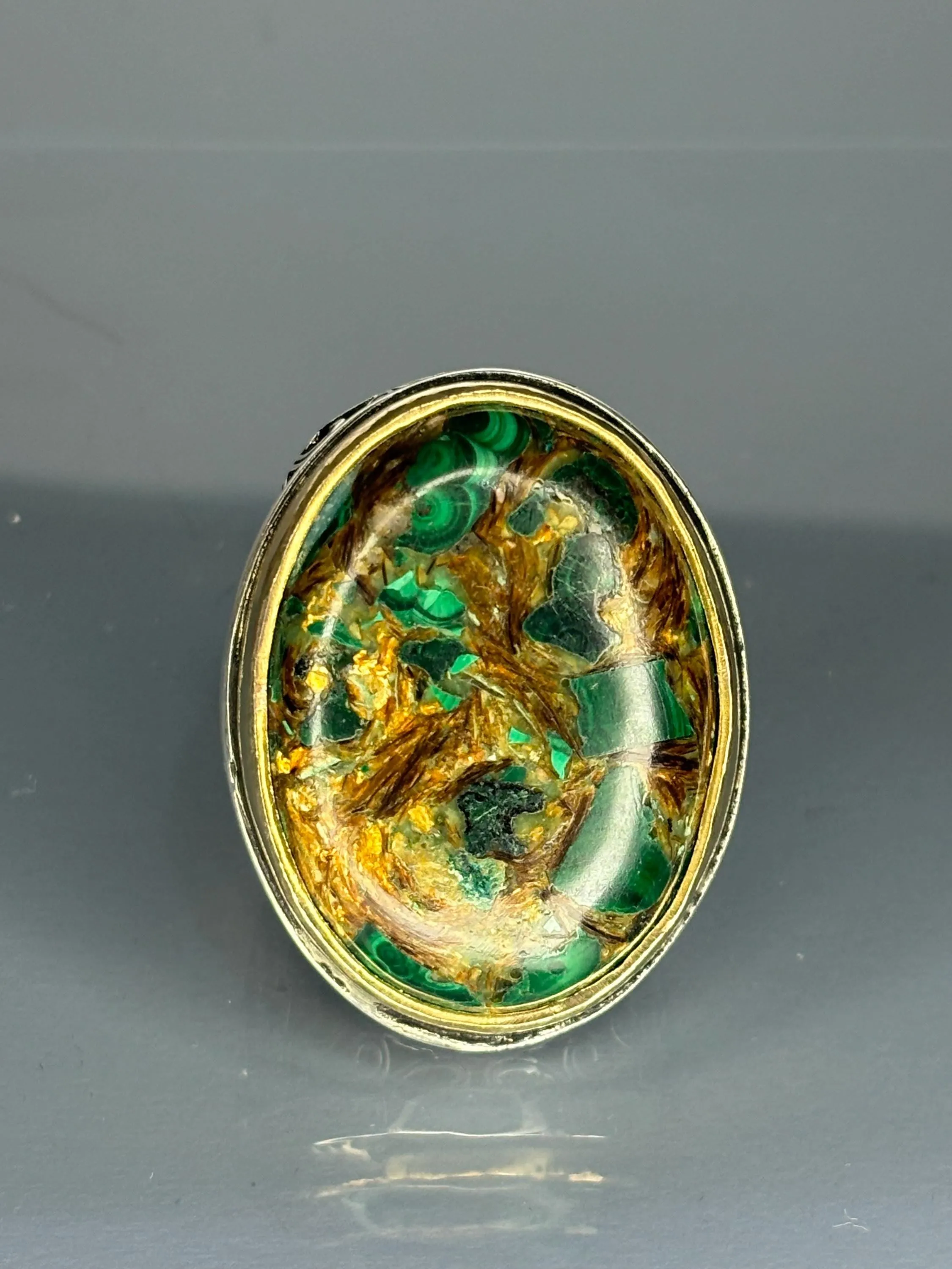 Turkish Handmade Jewelry 925 Sterling Silver Malachite Stone Men's Rings