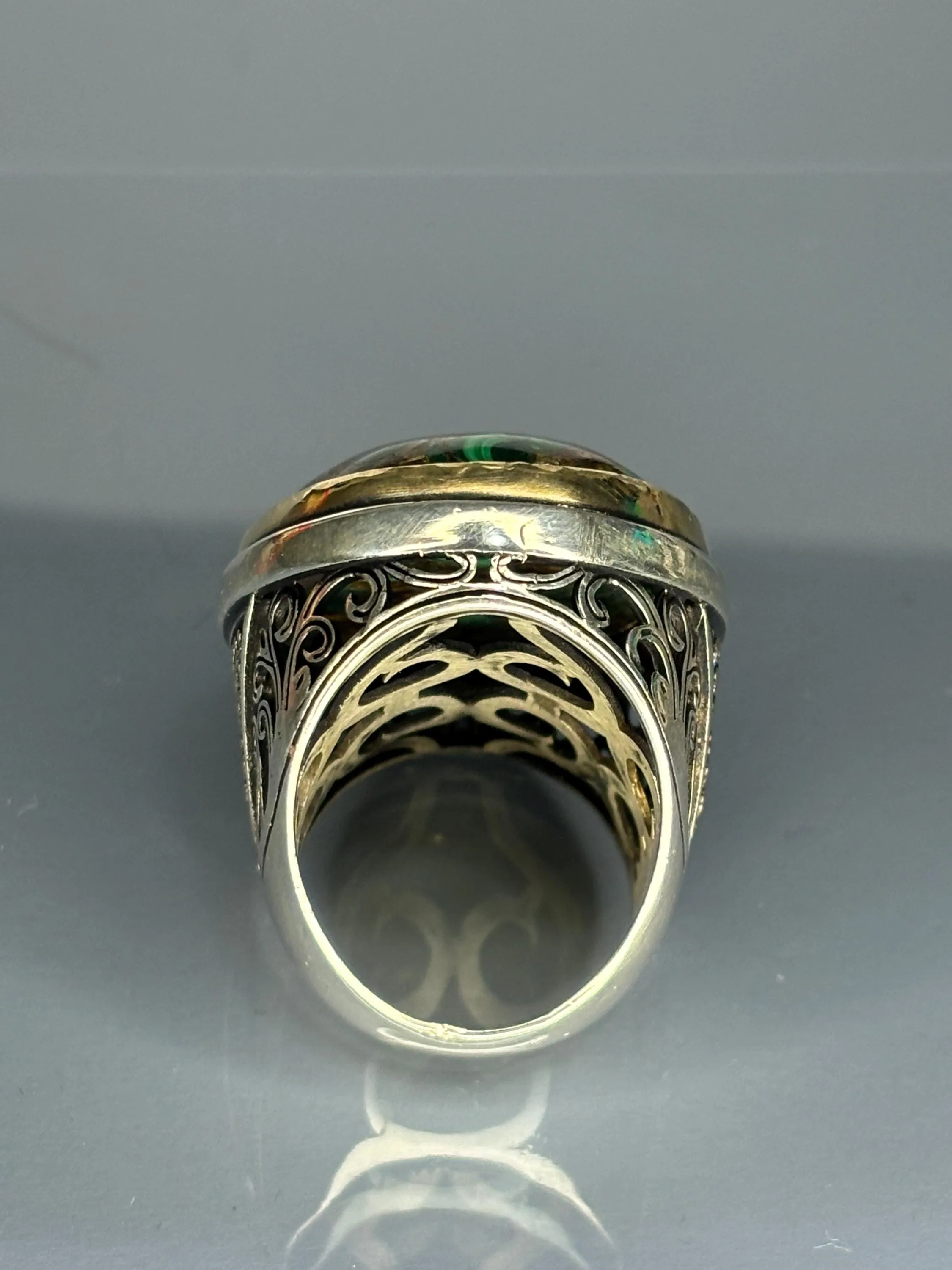 Turkish Handmade Jewelry 925 Sterling Silver Malachite Stone Men's Rings