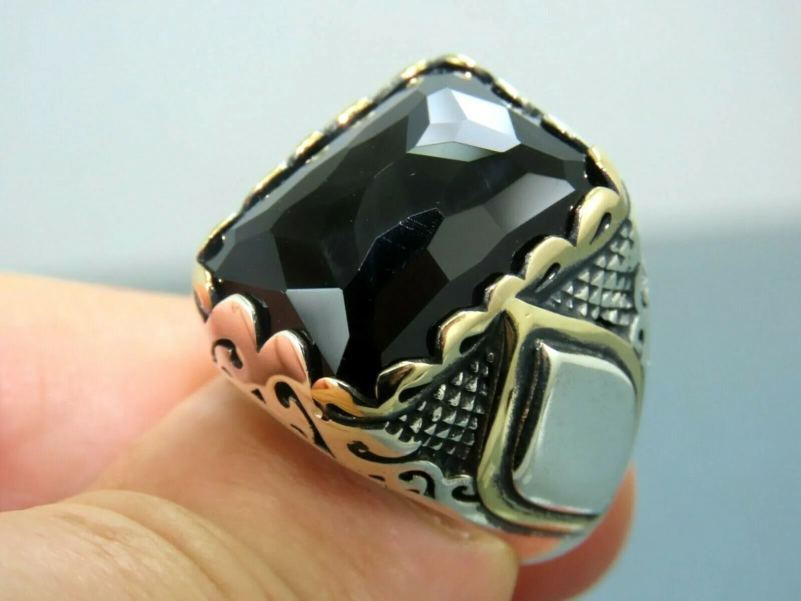 Turkish Handmade Jewelry 925 Sterling Silver Onyx Stone Mens Rings