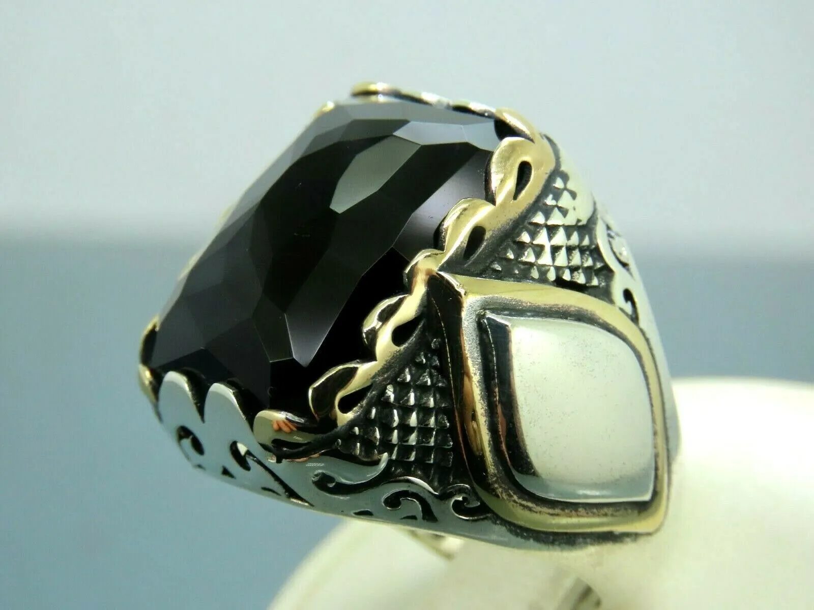 Turkish Handmade Jewelry 925 Sterling Silver Onyx Stone Mens Rings