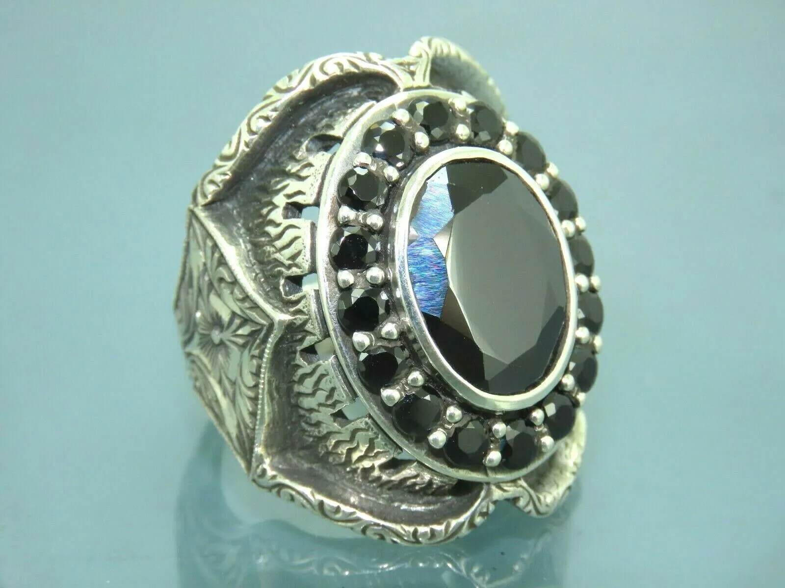 Turkish Handmade Jewelry 925 Sterling Silver Onyx Stone Mens Rings