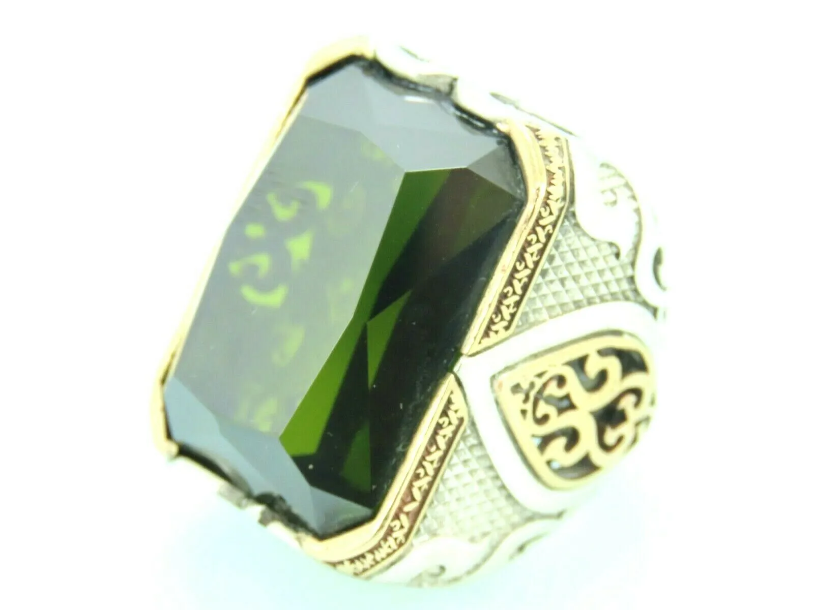 Turkish Handmade Jewelry 925 Sterling Silver Peridot Stone Men's Rings