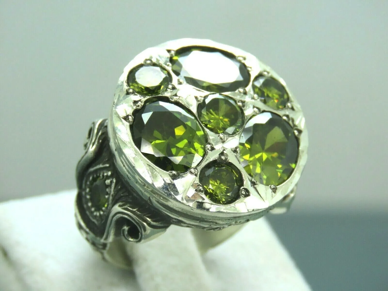 Turkish Handmade Jewelry 925 Sterling Silver Peridot Stone Men's Rings