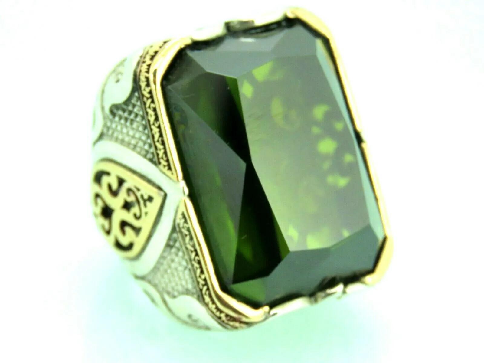 Turkish Handmade Jewelry 925 Sterling Silver Peridot Stone Men's Rings
