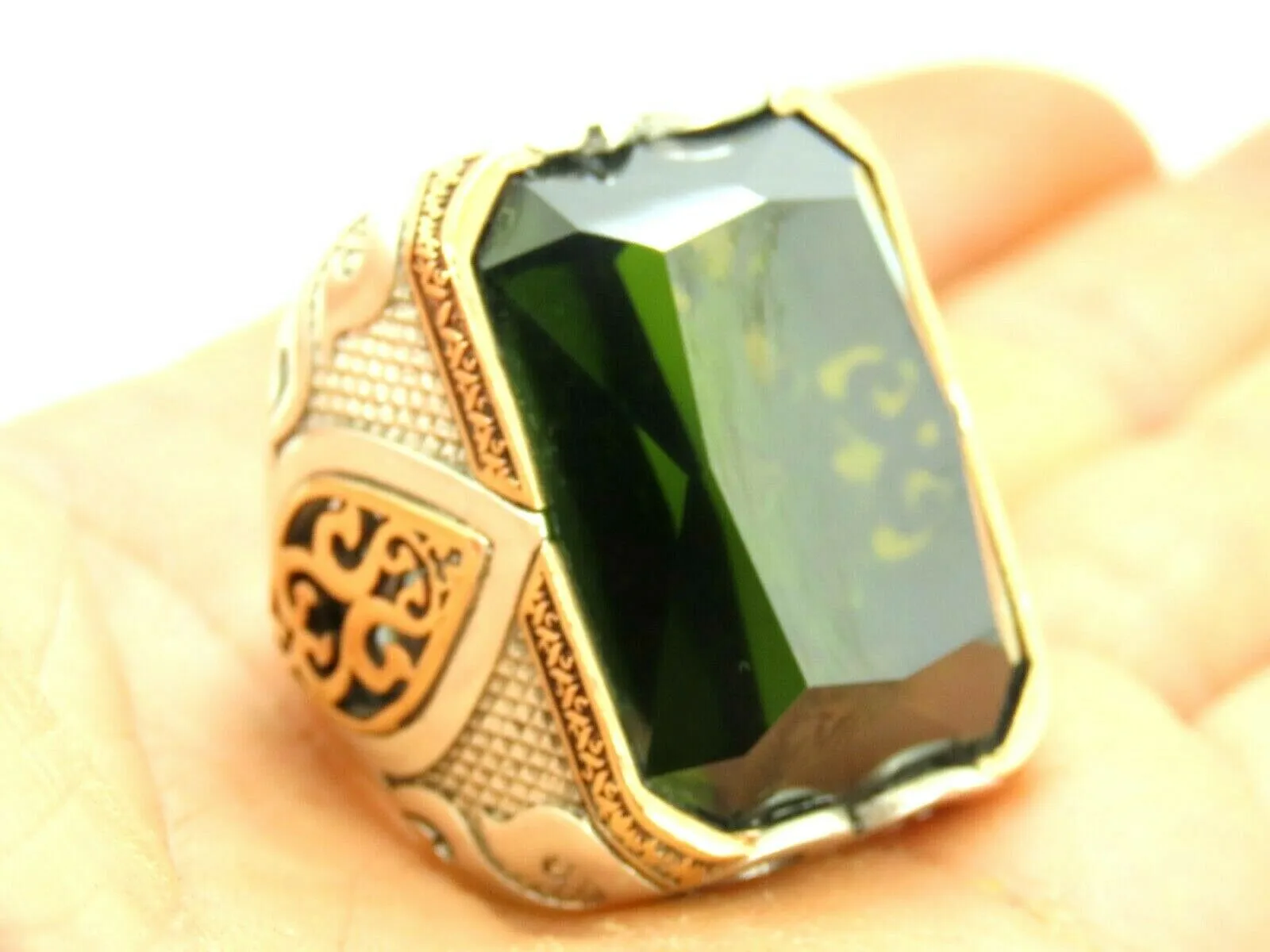 Turkish Handmade Jewelry 925 Sterling Silver Peridot Stone Men's Rings