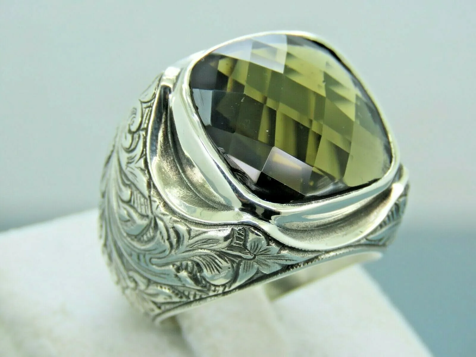 Turkish Handmade Jewelry 925 Sterling Silver Peridot Stone Men's Rings