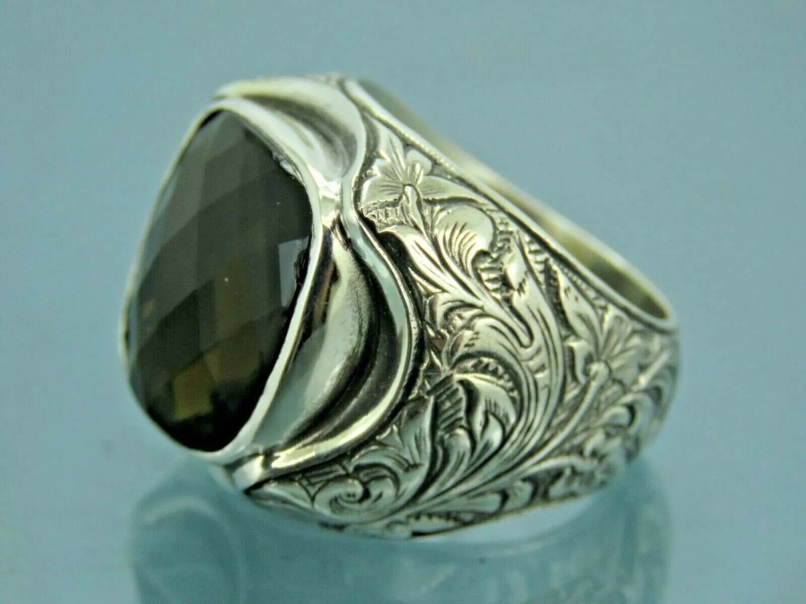 Turkish Handmade Jewelry 925 Sterling Silver Peridot Stone Men's Rings