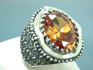 Turkish Handmade Jewelry 925 Sterling Silver Quartz Stone Engraved Mens Rings
