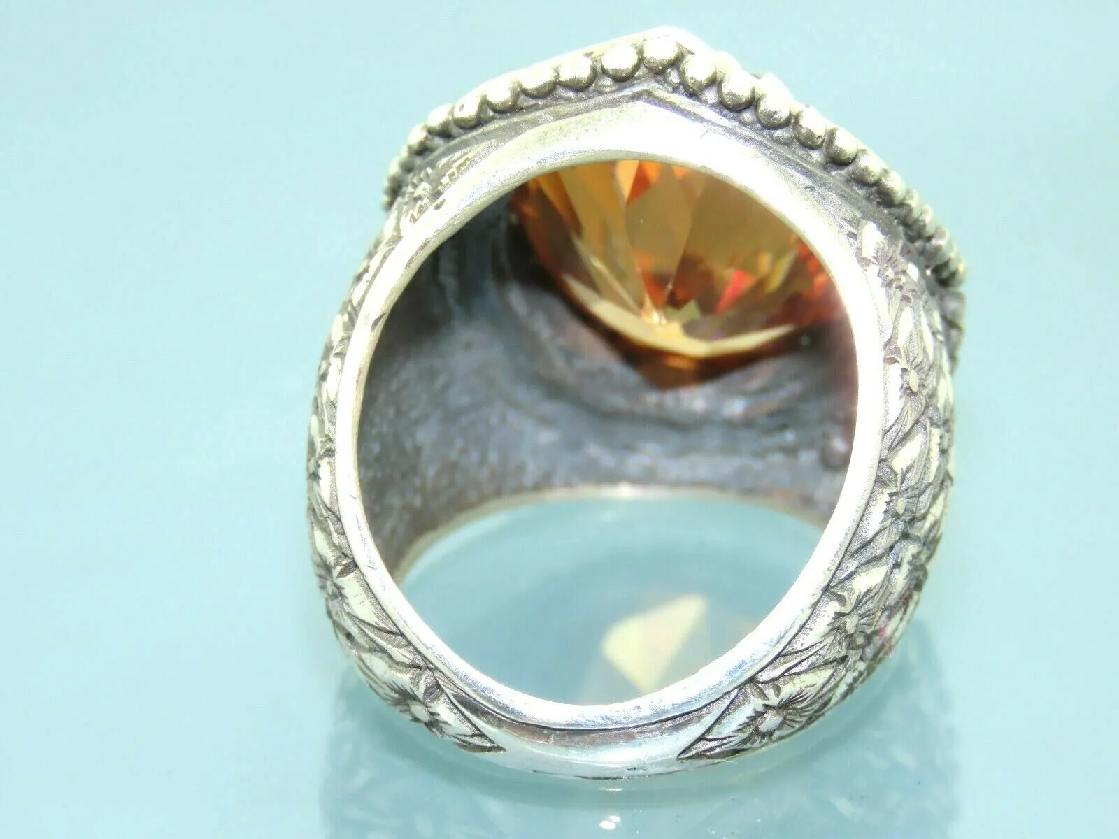 Turkish Handmade Jewelry 925 Sterling Silver Quartz Stone Engraved Mens Rings