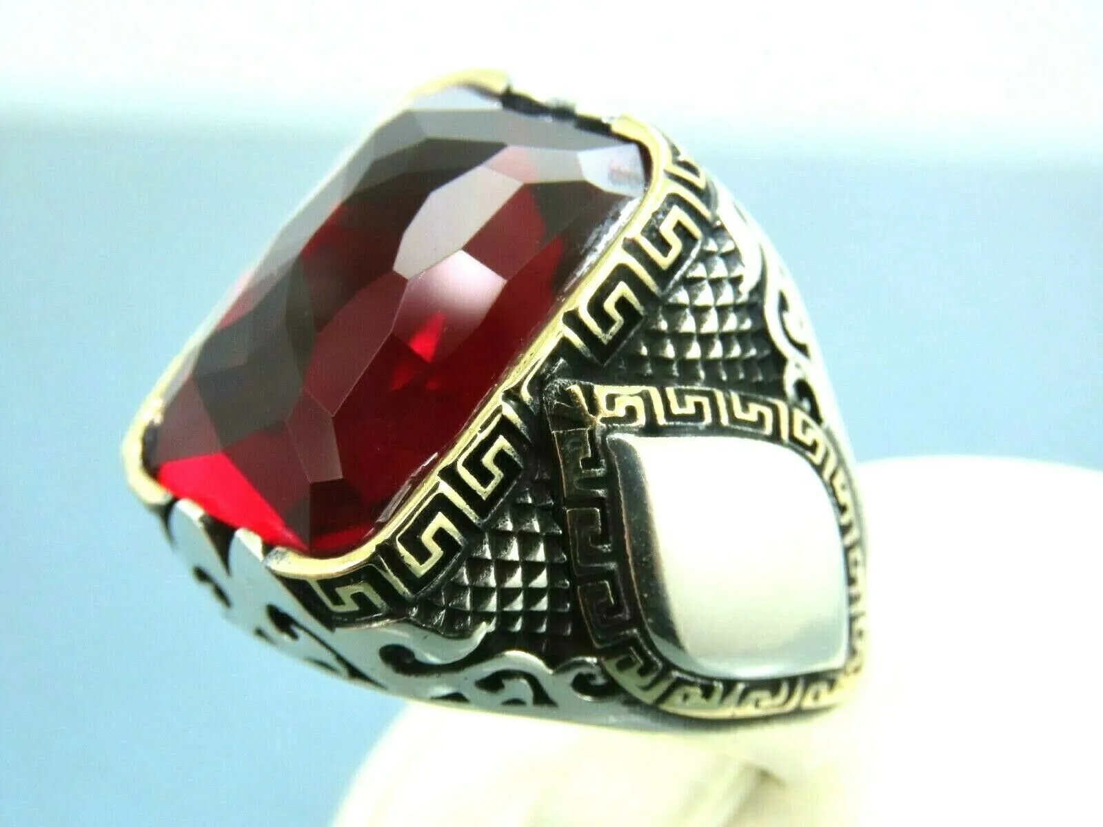 Turkish Handmade Jewelry 925 Sterling Silver Ruby Stone Mens Rings