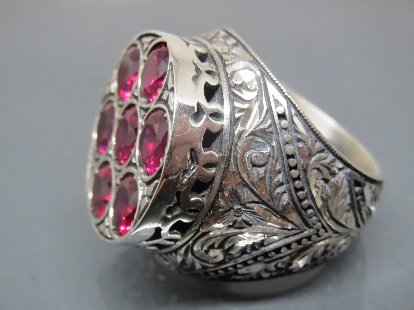 Turkish Handmade Jewelry 925 Sterling Silver Ruby Stone Mens Rings