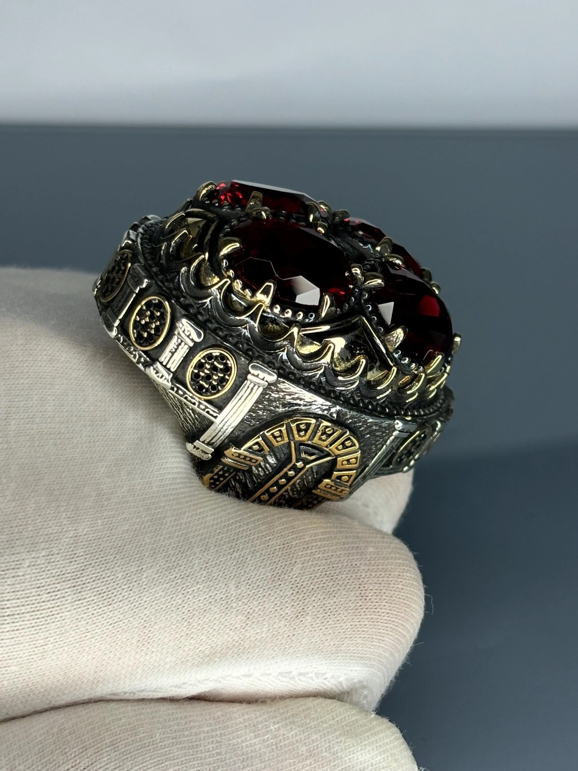 Turkish Handmade Jewelry 925 Sterling Silver Ruby Stone Mens Rings