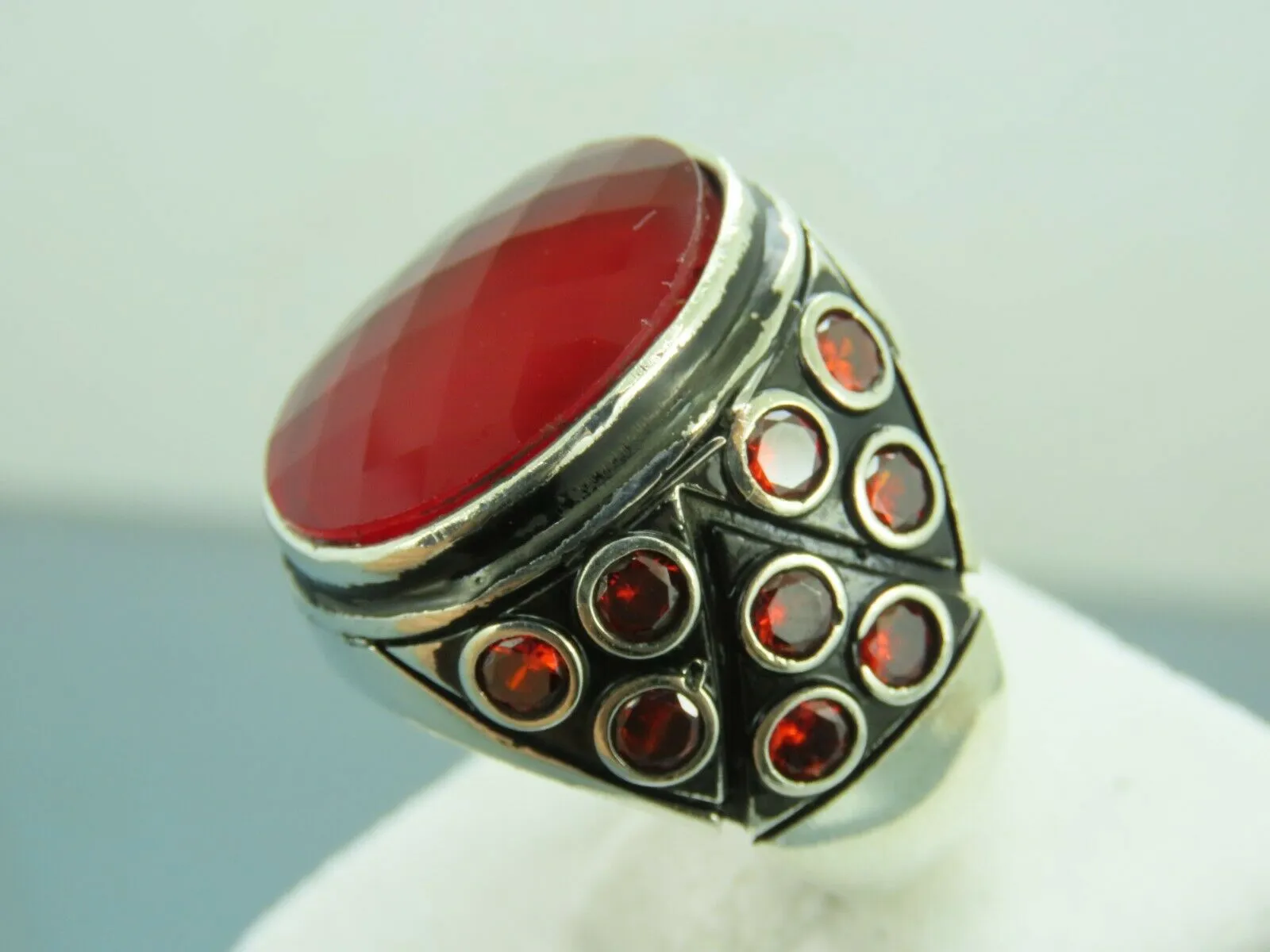 Turkish Handmade Jewelry 925 Sterling Silver Ruby Stone Mens Rings