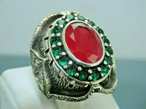 Turkish Handmade Jewelry 925 Sterling Silver Ruby Stone Mens Rings